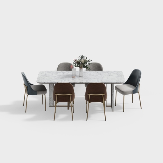 Modern Black Dining Table and Chair Combination 3D Model