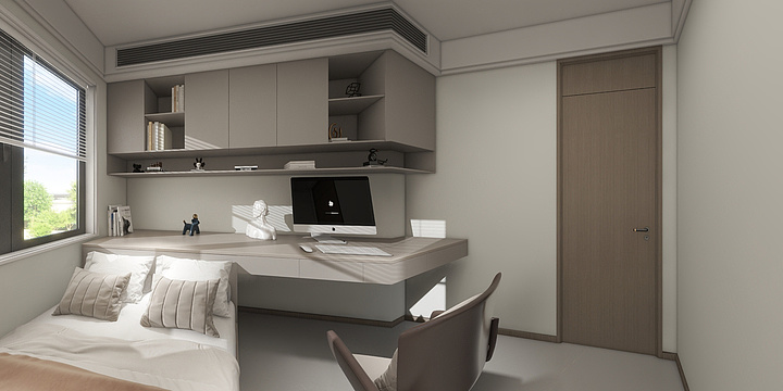 拾真空间设计-中新国际城三居室-极简奶油风格-装修设计方案