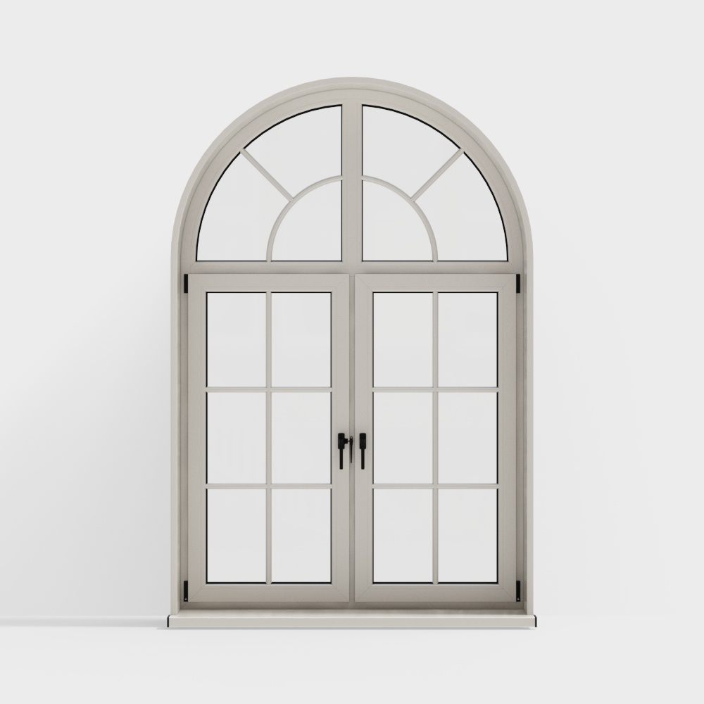白色弧形平开窗3D模型