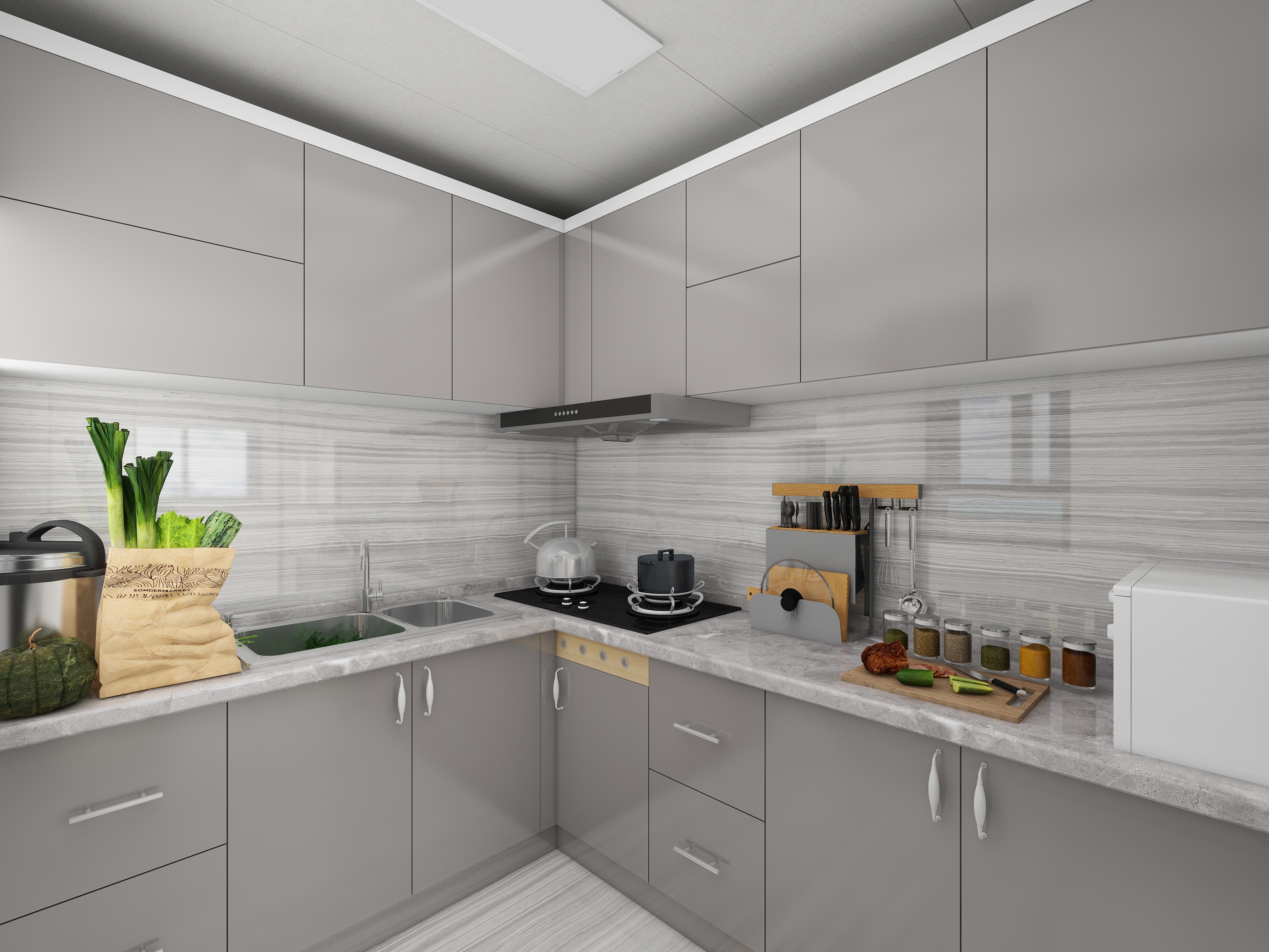 致娴小筑-康力花语现代简约120㎡3室装修效果图