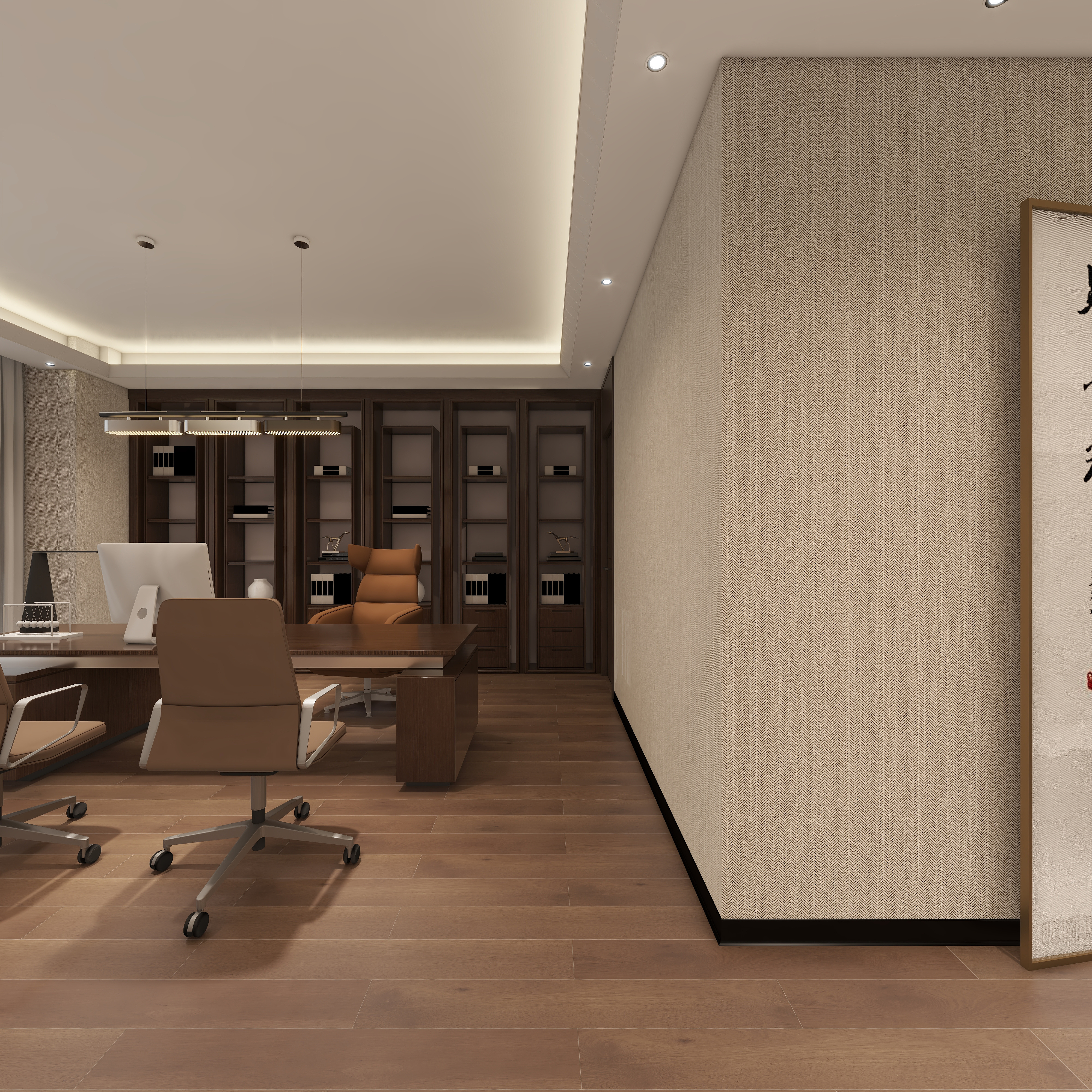 哈密*室内*设计-项目部一层董事长办公室装修效果图第5张