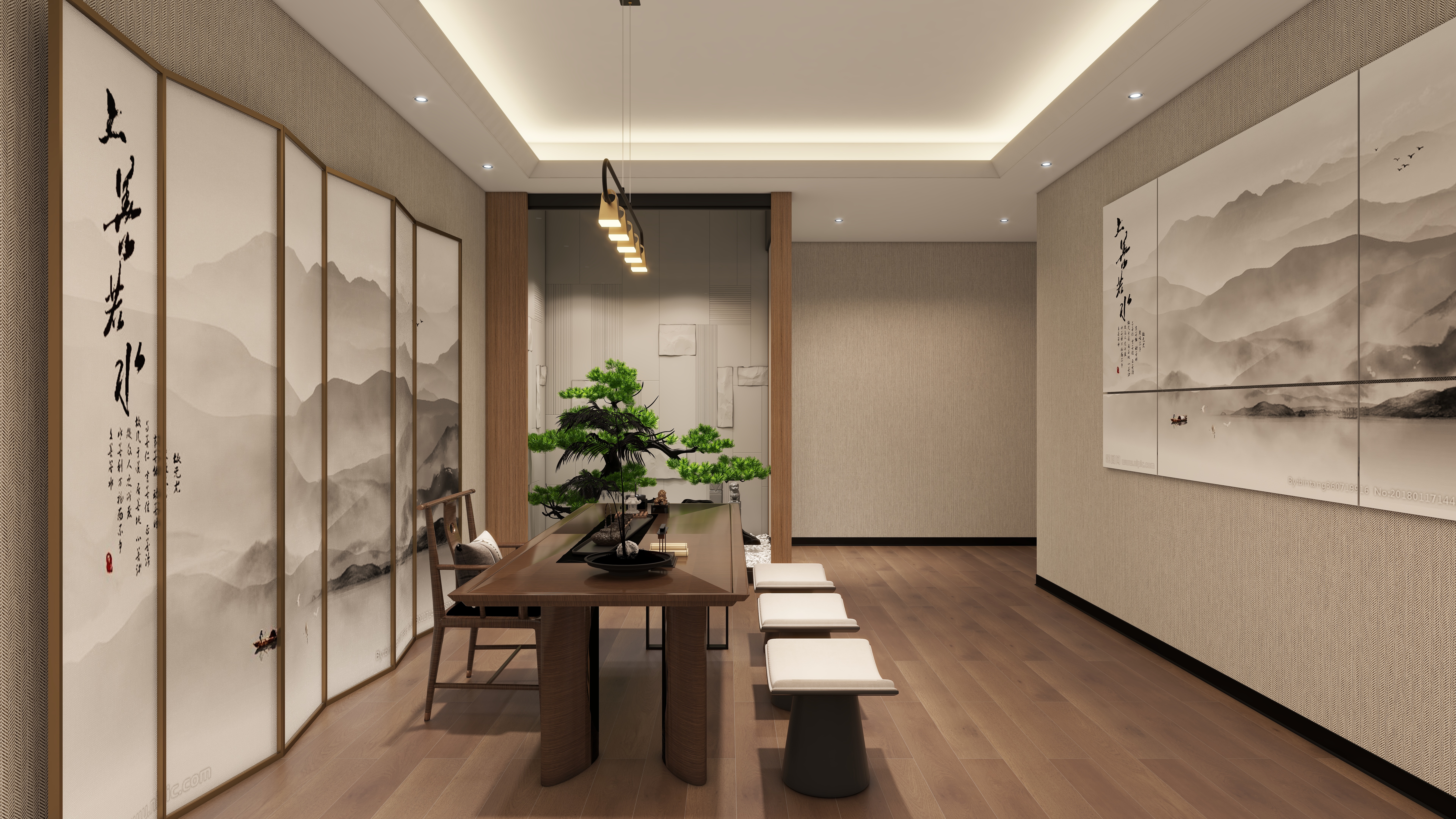 哈密*室内*设计-项目部一层董事长办公室装修效果图第1张