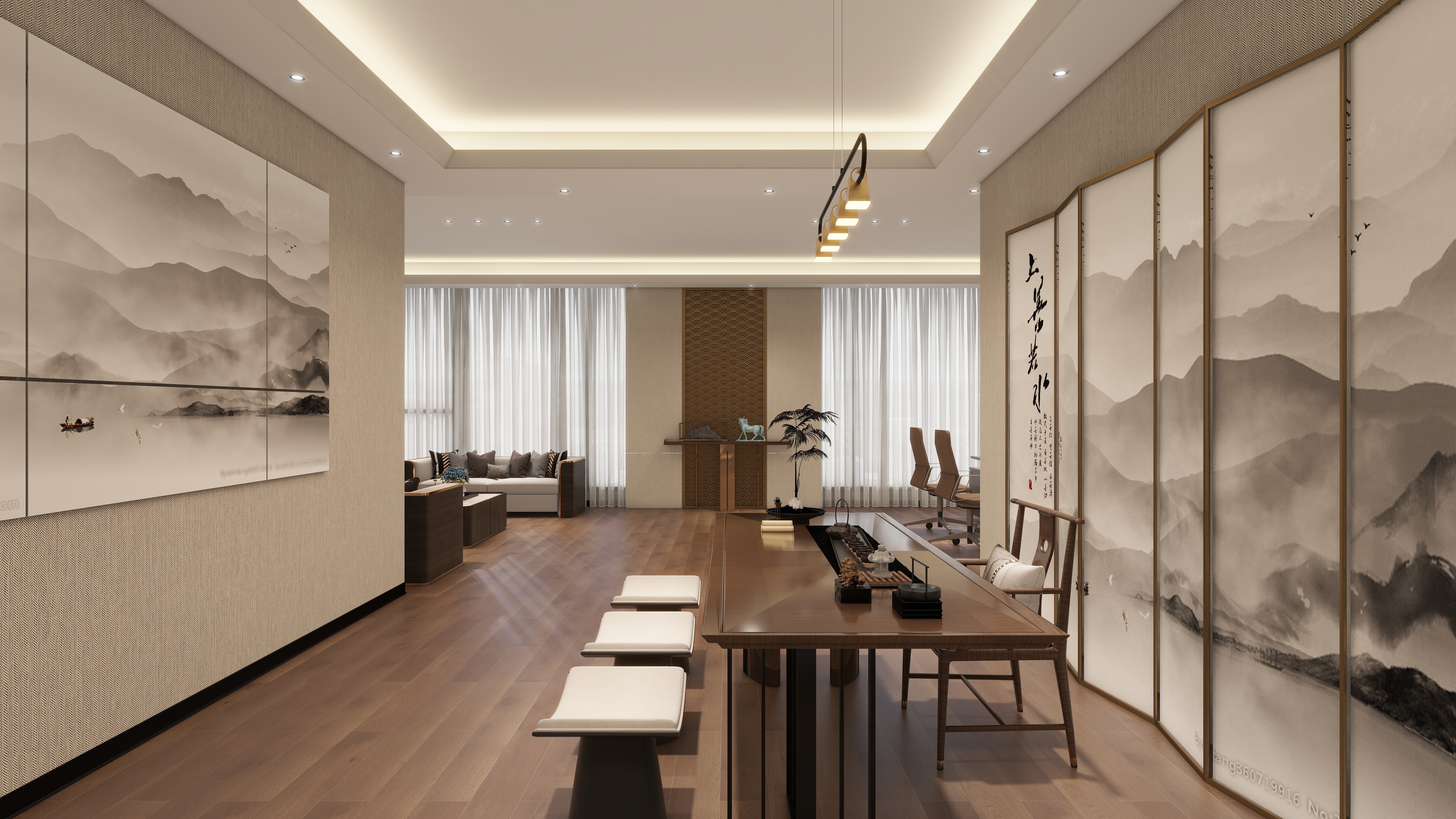 哈密*室内*设计-项目部一层董事长办公室装修效果图第2张