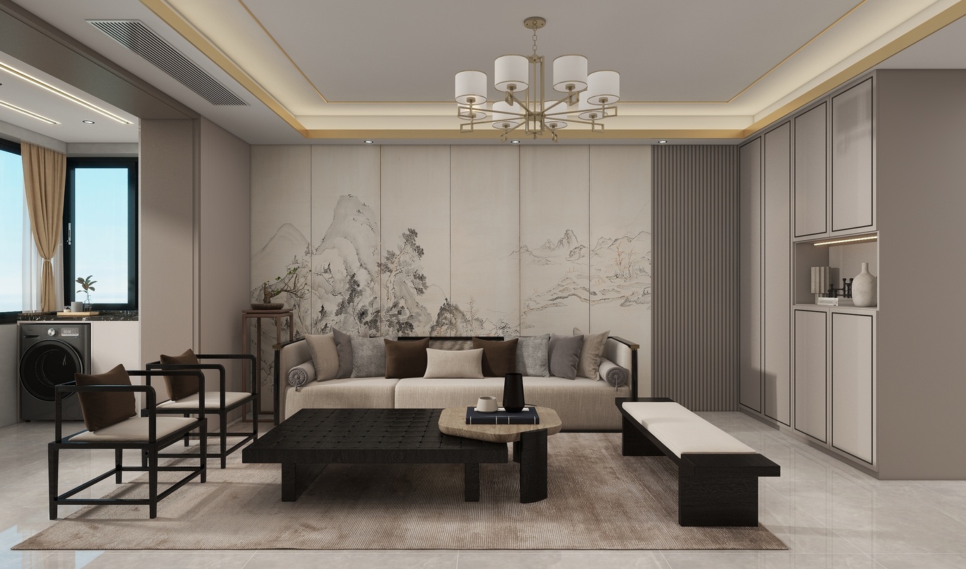 李青越-119方新中式风格两居室装修效果图
