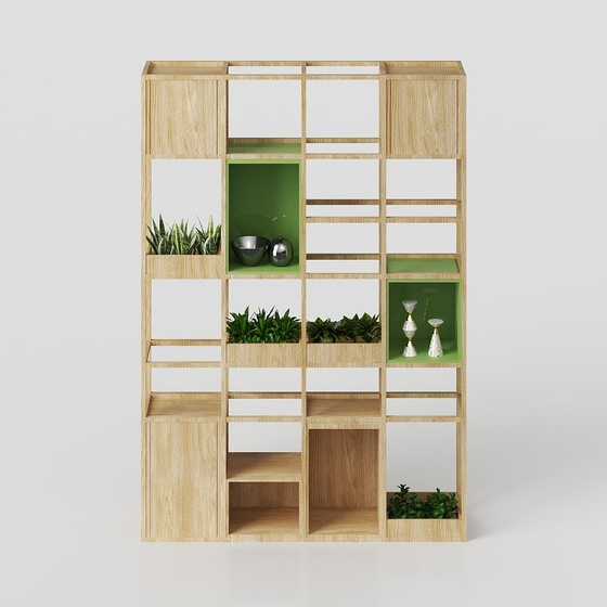 Wood Color Log Partition Cabinet 3D Model for Natural Decor