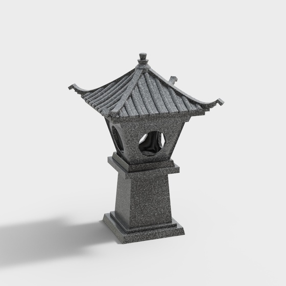 New Chinese-Style Outdoor Stone Lamp Post 3D Model in Black