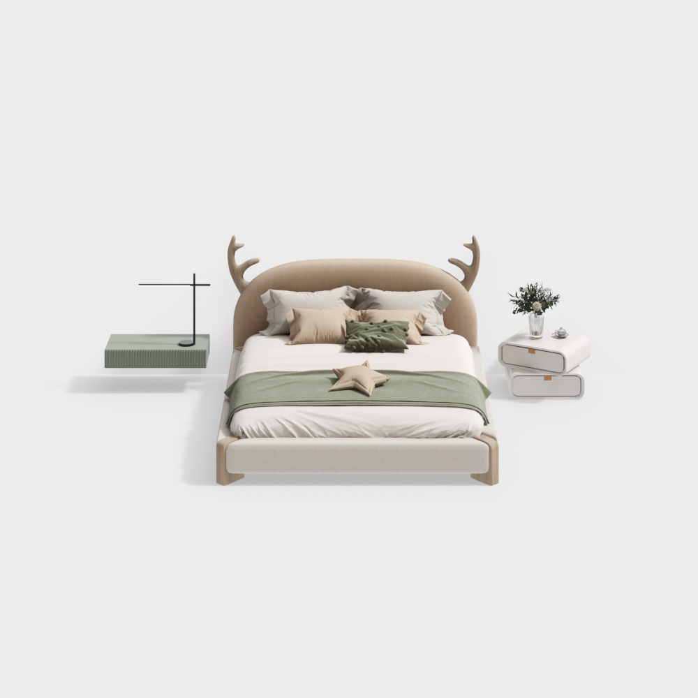 现代极简卧室双人床组合3D模型