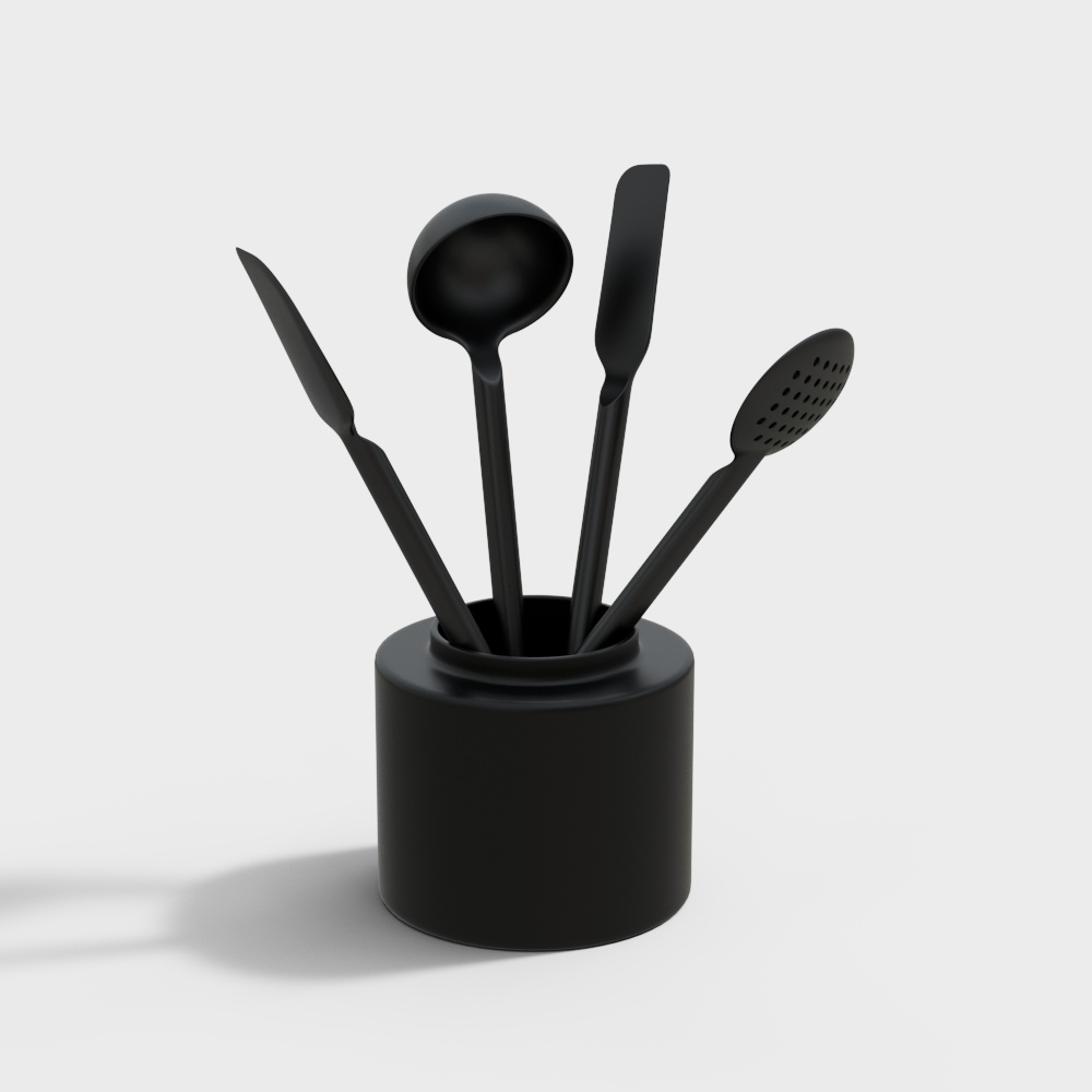 现代黑色硅胶餐具组合3D模型