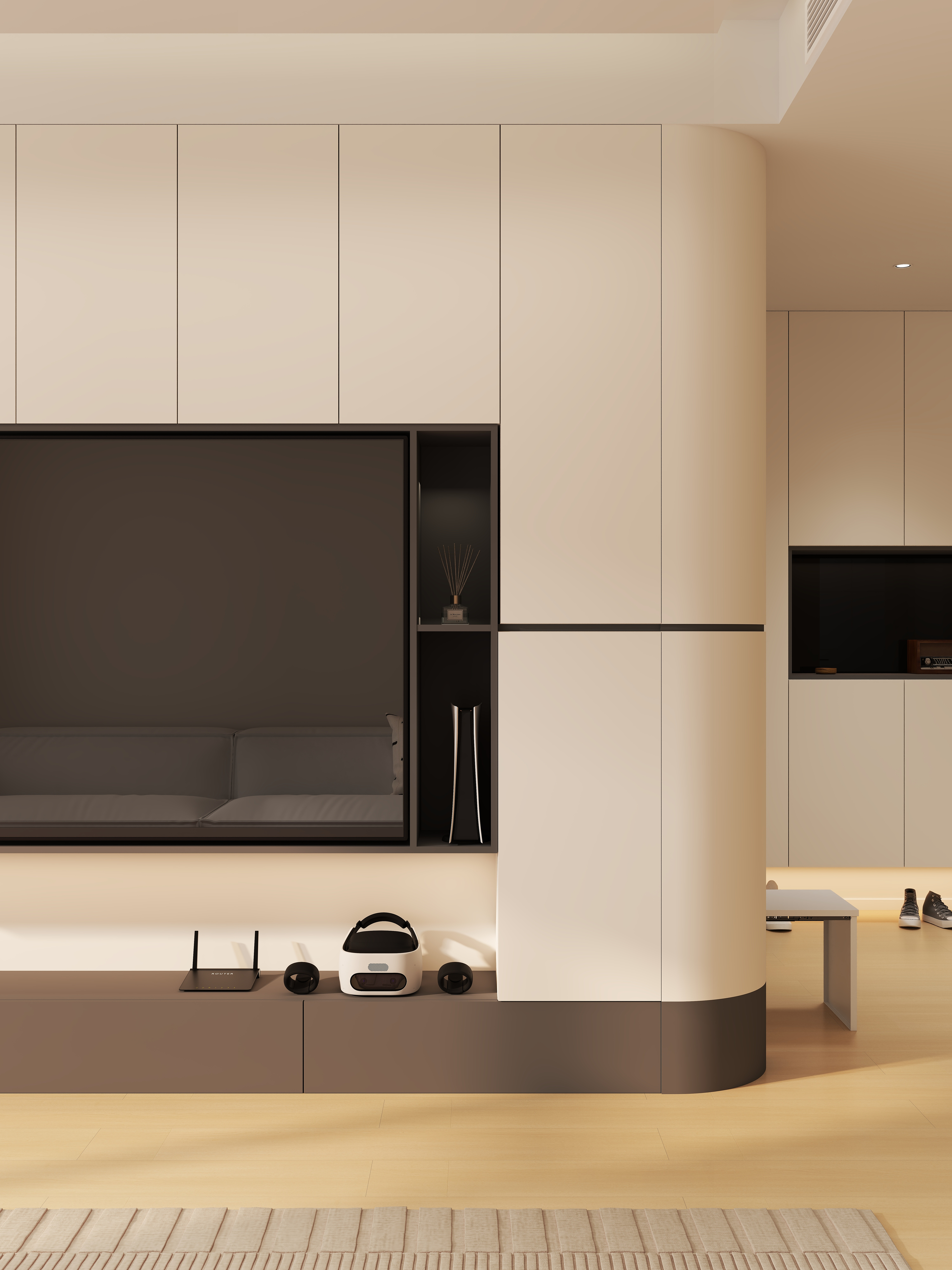 ZH设计yy-干净素雅的米白无主灯西派国印133㎡4室-装修设计方案