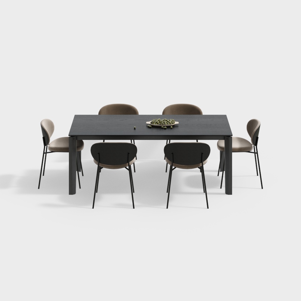 现代长方形餐桌椅组合3D模型
