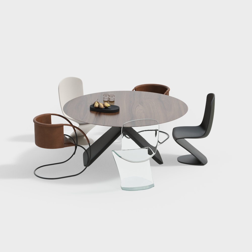 现代家居餐厅圆形餐桌椅组合3D模型