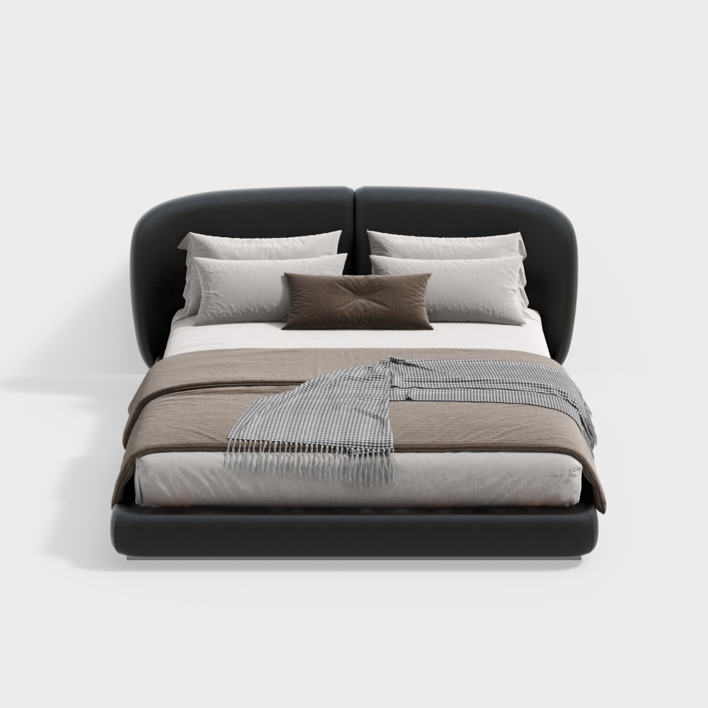 现代卧室黑色皮艺双人床3D模型