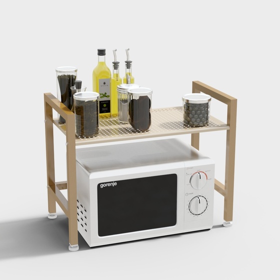 Modern Kitchen Microwave Shelf 3D Model in Wood Color
