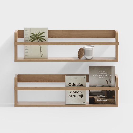 Nordic Wall Solid Wood Shelving 3D Model for Stylish Storage