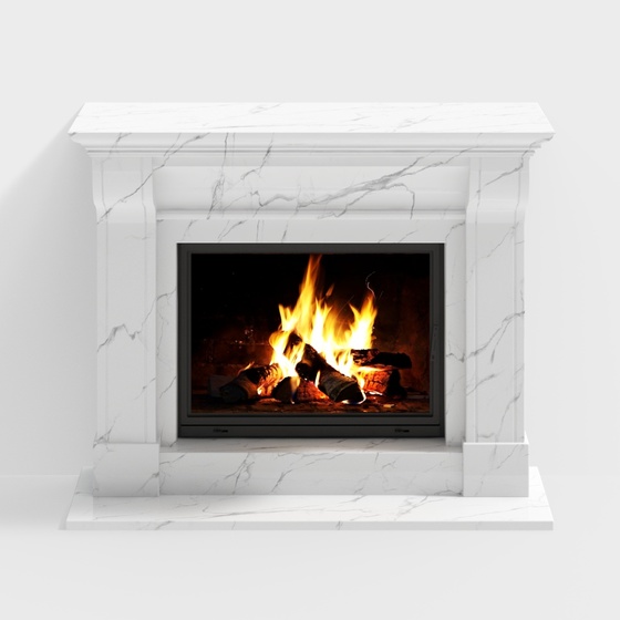 Scandinavian Style Living Room Fireplace 3D Model in White Color