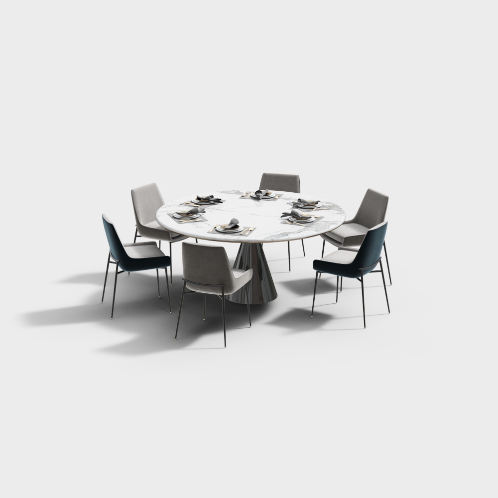 现代轻奢餐厅休闲桌椅3D模型