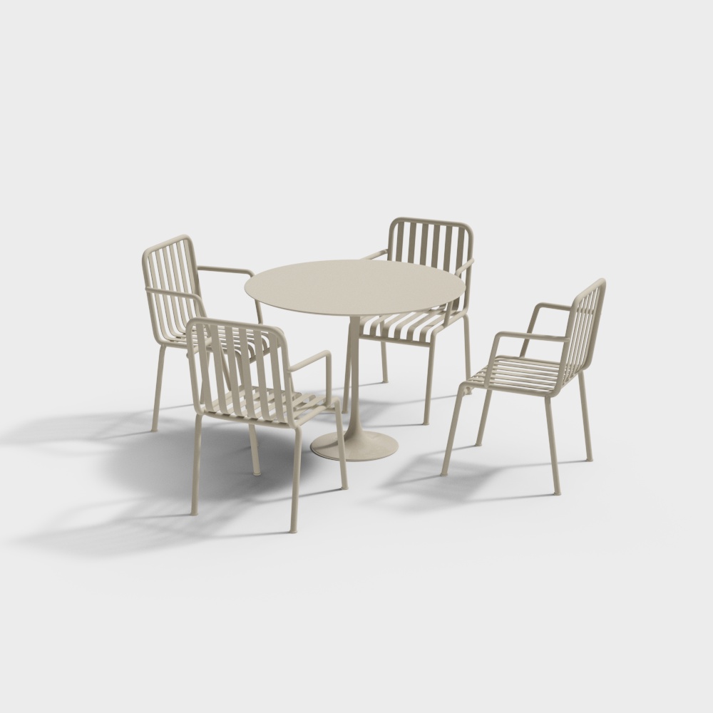 现代圆形户外桌椅组合3D模型