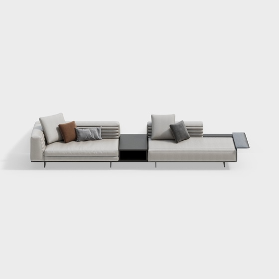 Modern Gray I-Shape Leather Sofa 3D Model for Living Rooms