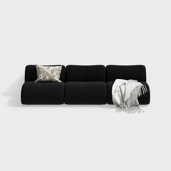 Modern antique black fabric three person sofa