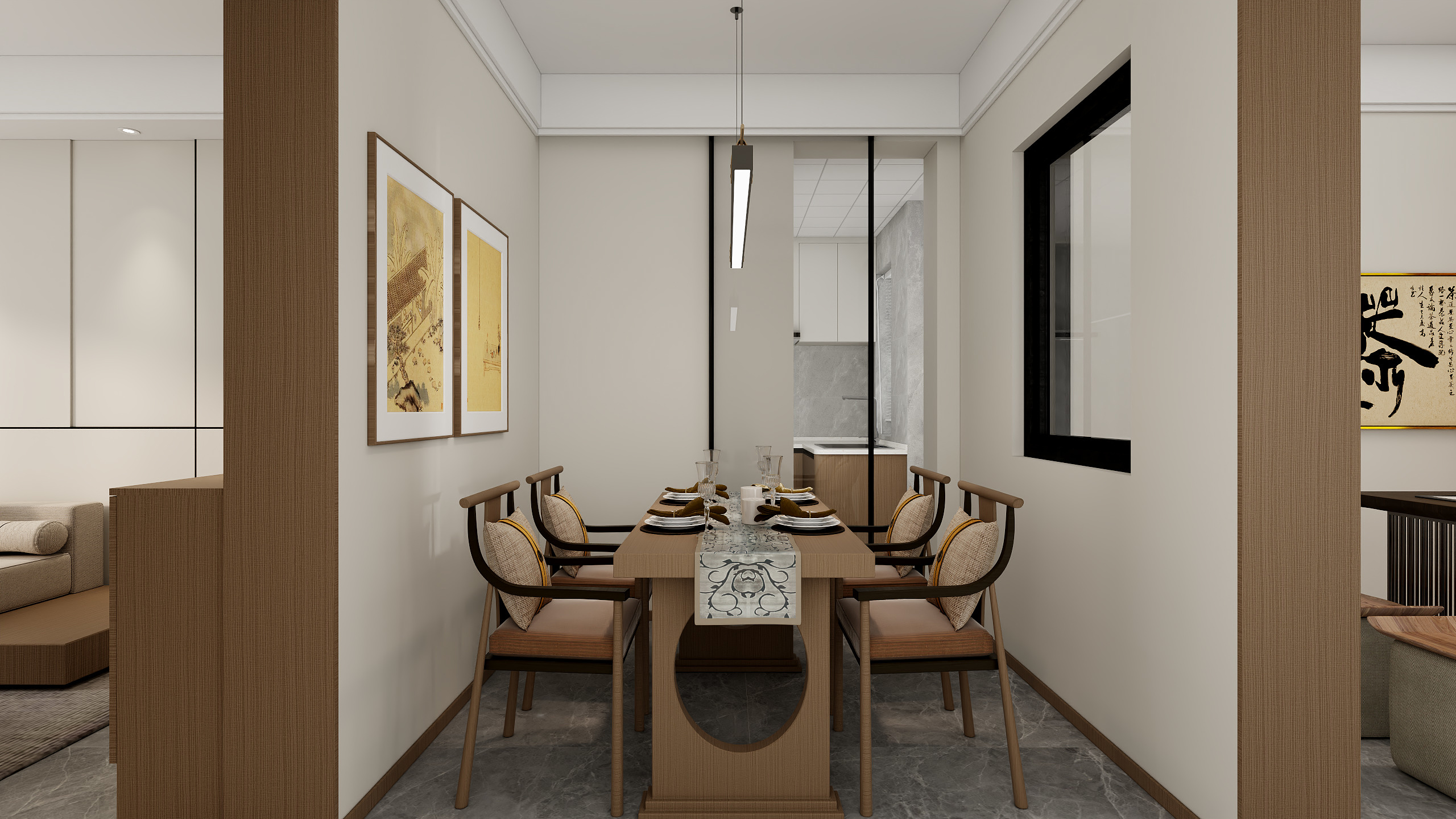 李青越-103方新中式三居室装修效果图