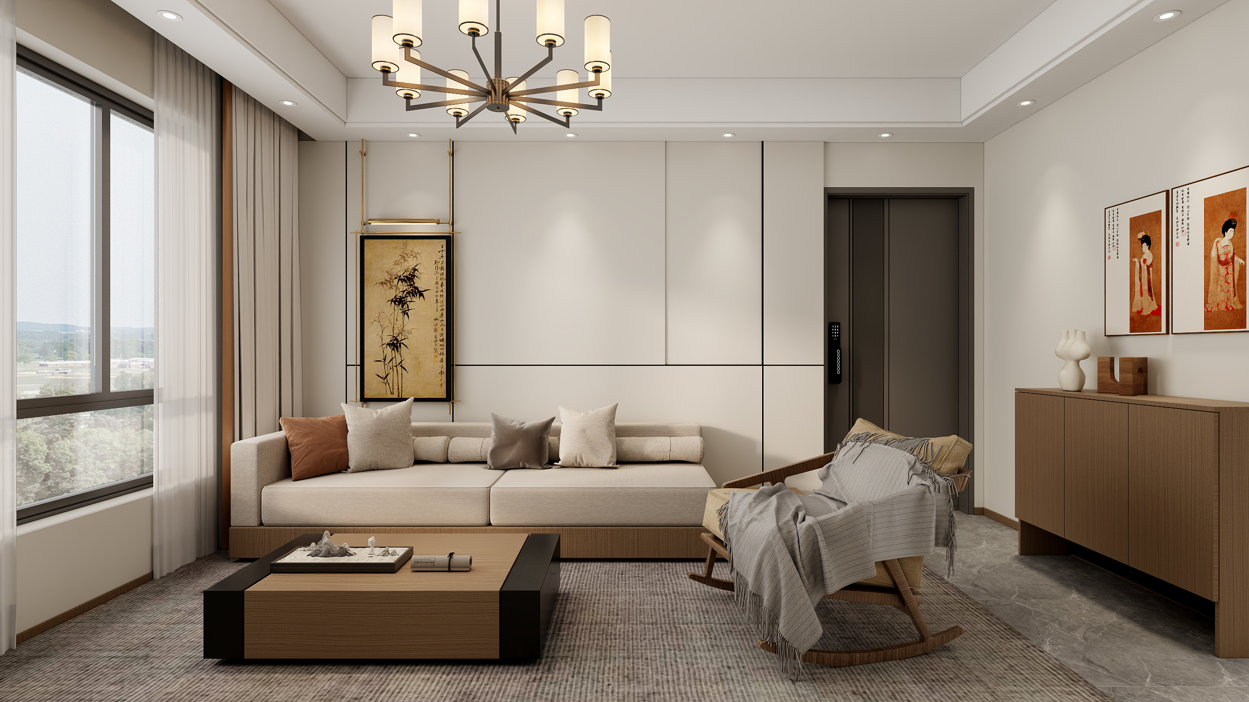 李青越-103方新中式三居室装修效果图