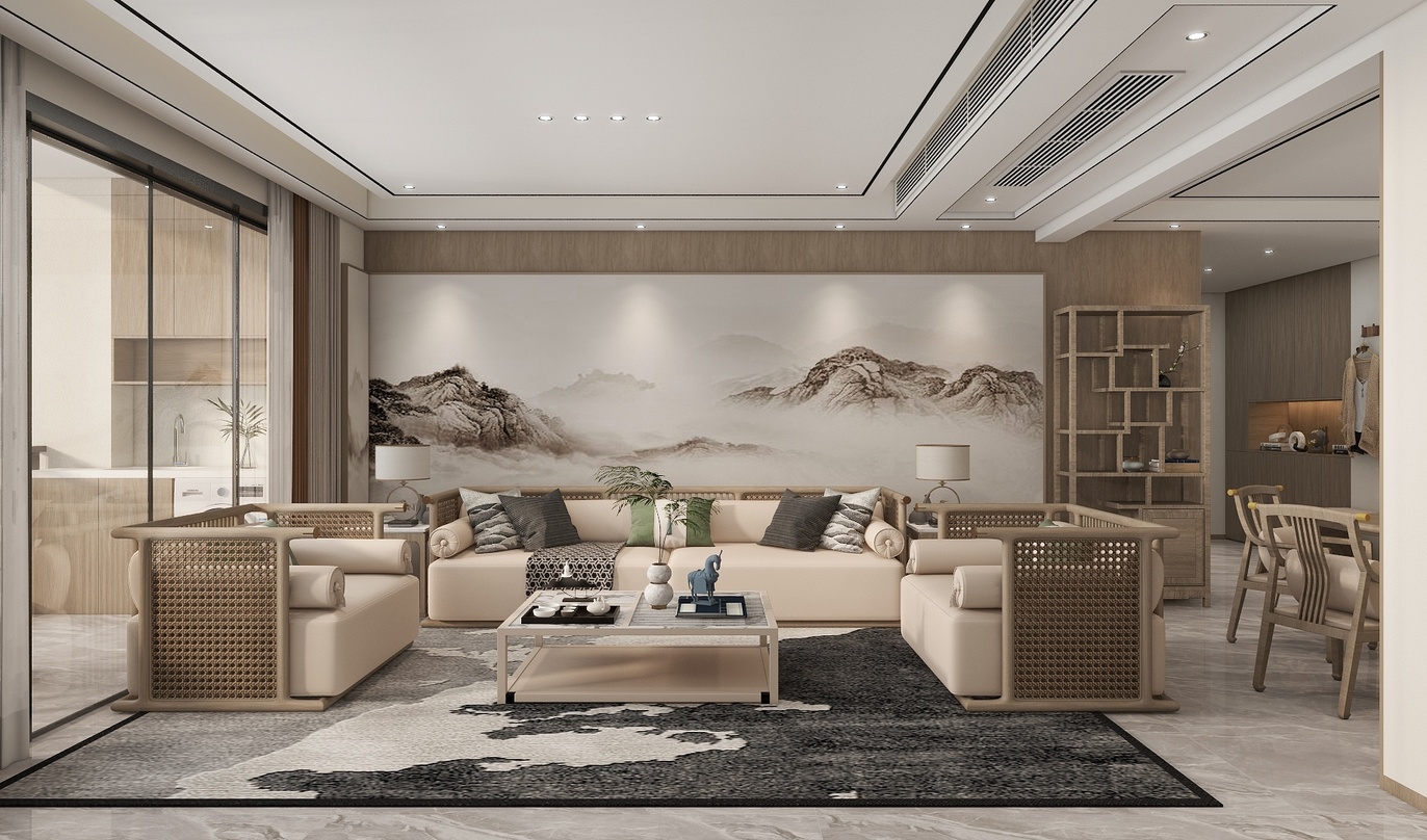 李青越-129方新中式三居室装修效果图