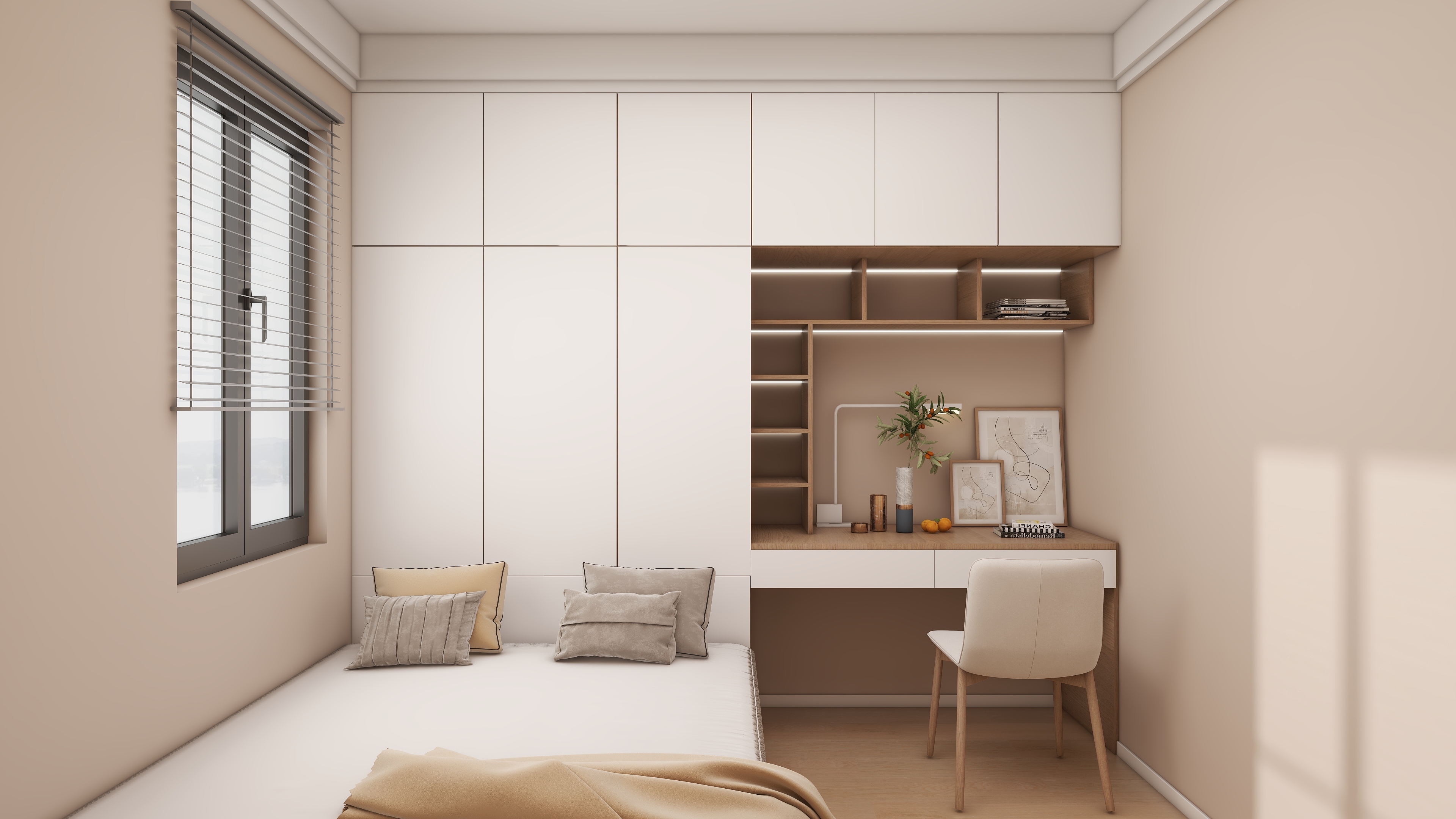 庄育霖-保利城89平奶油原木风3室装修效果图