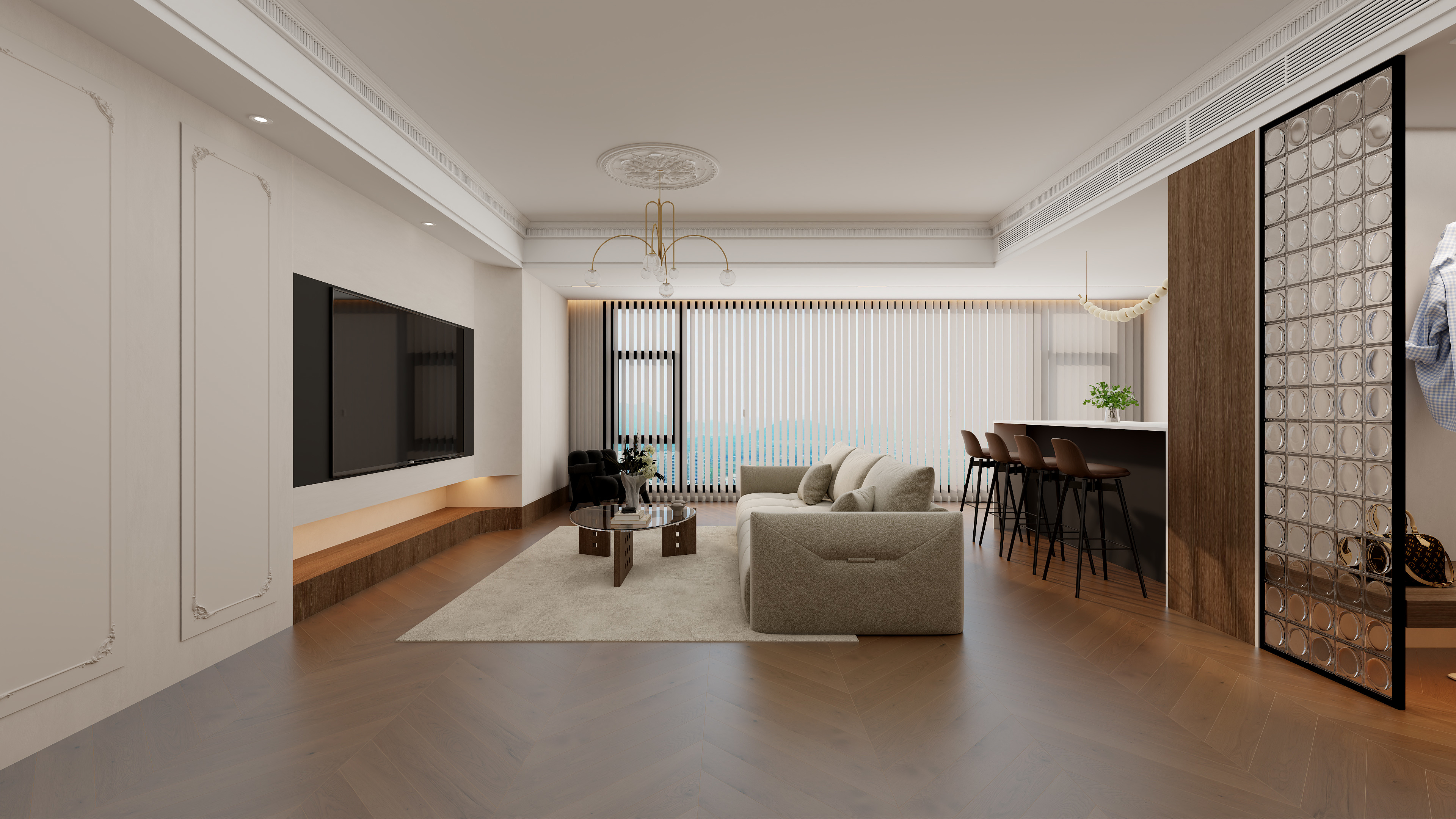 设计师丨胡月平-绿茵法式奶油138㎡3室-装修设计方案