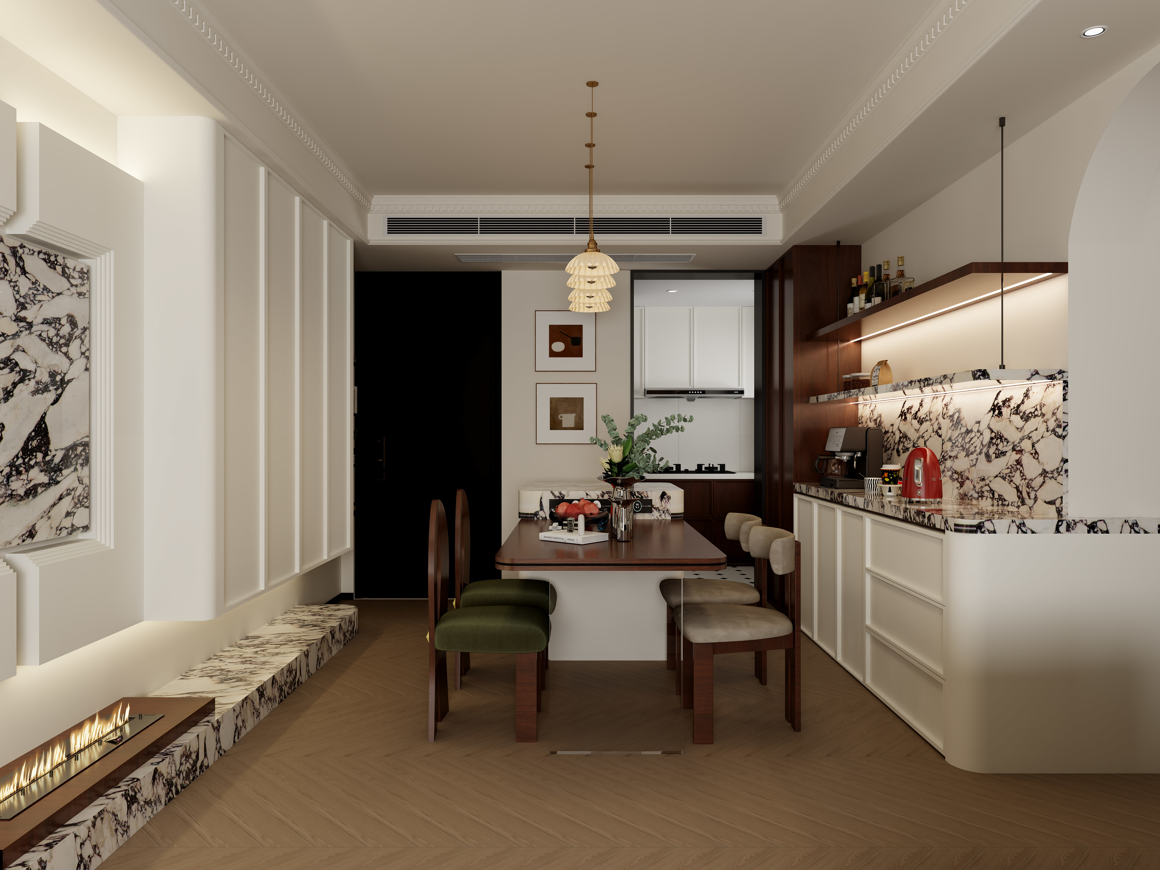 至简名设一钱春-100平法式中古风两居室【春】装修效果图