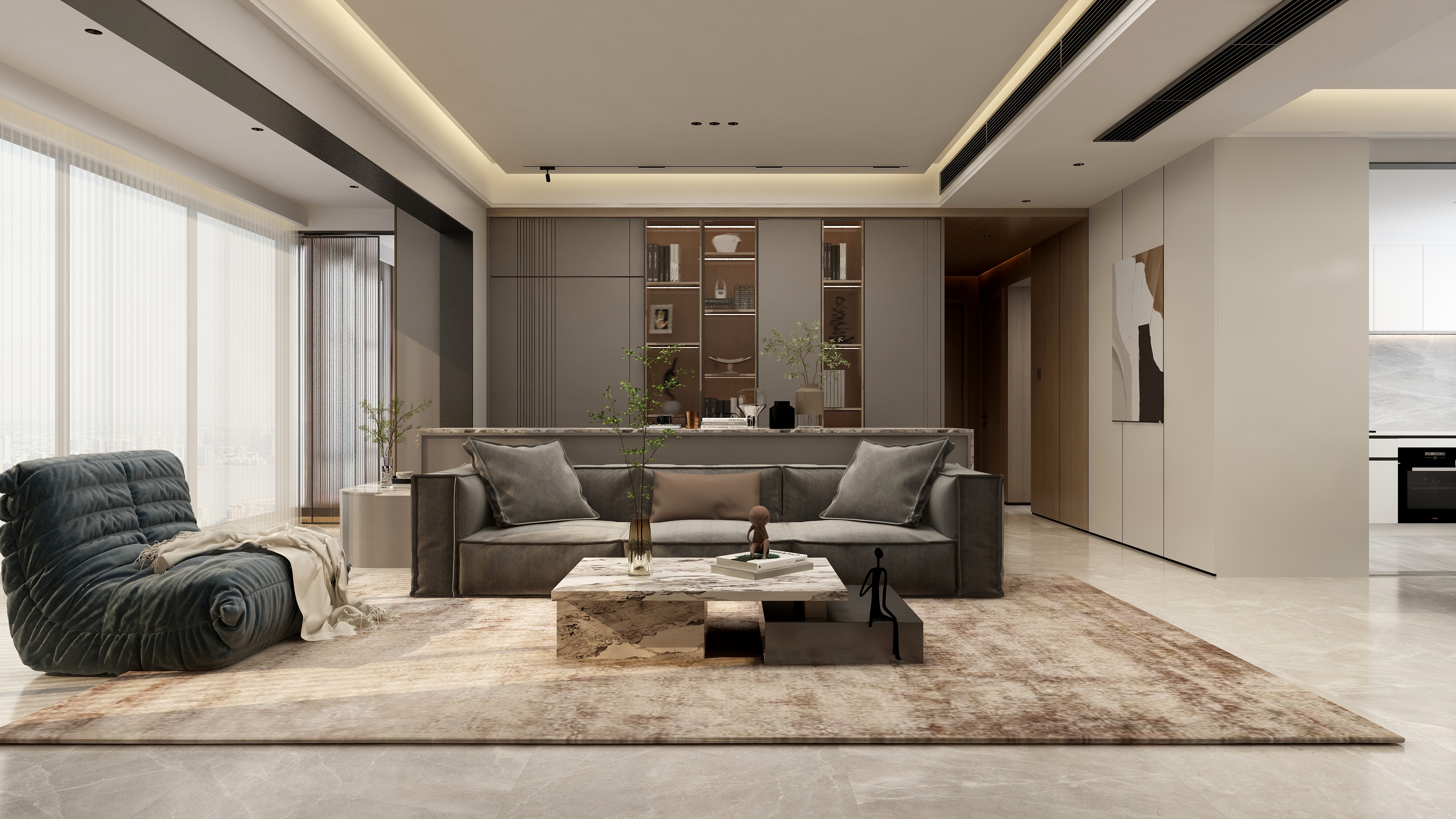 张煜强煜境设计-161平现代简约五居装修效果图