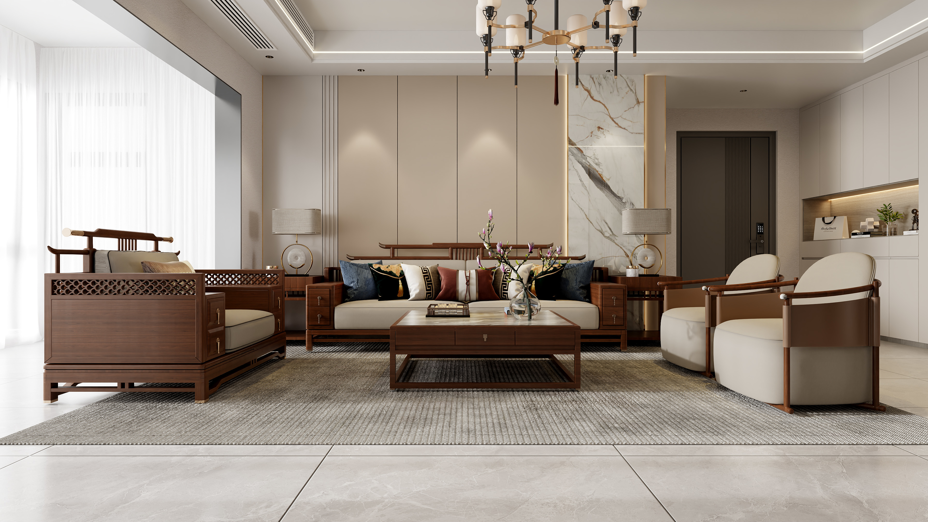 龙珠设计-新中式混搭 186㎡5室装修效果图