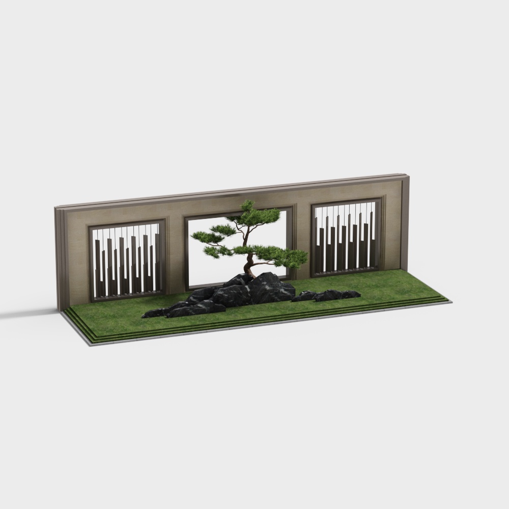 中式园林景墙3D模型