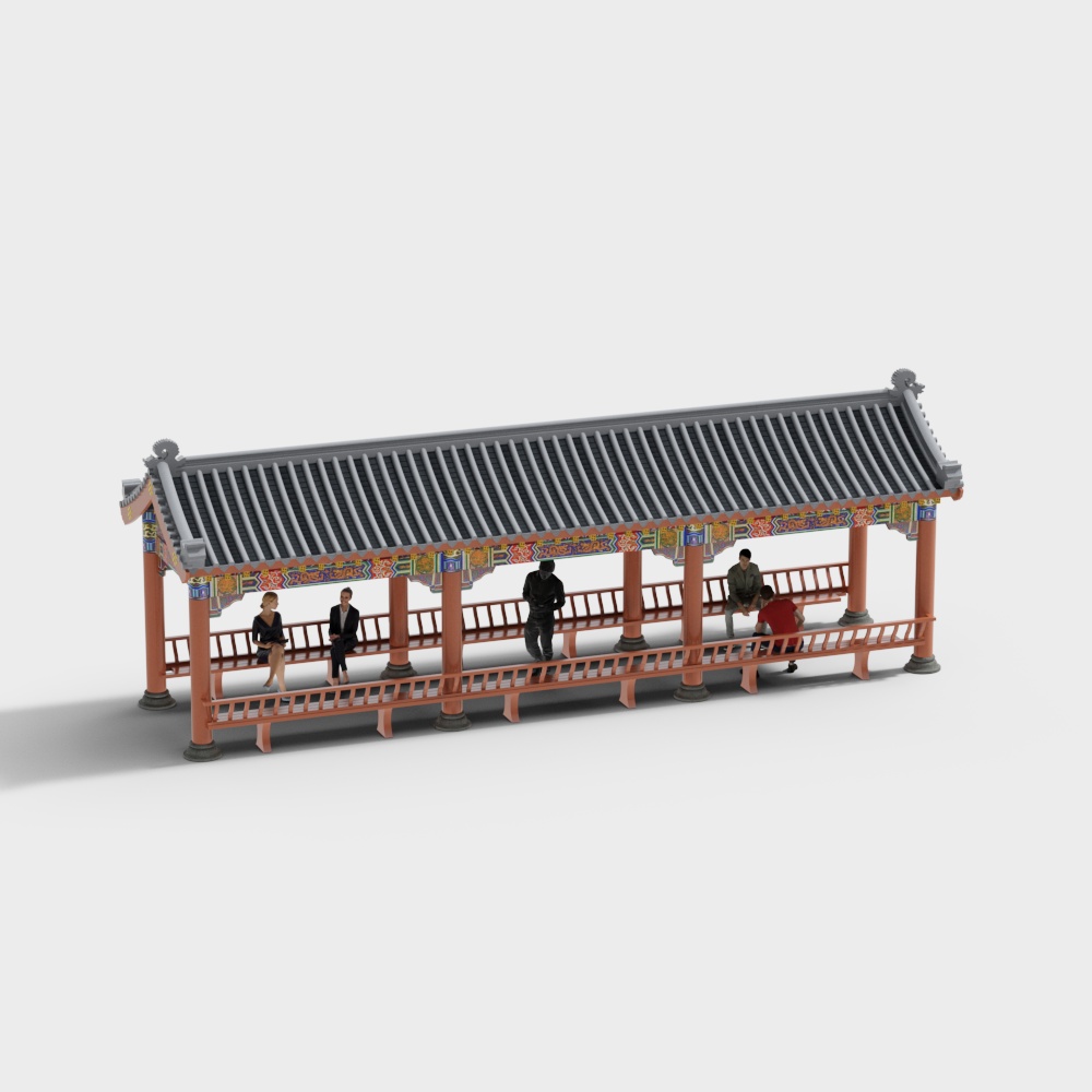 中式古建花架连廊3D模型