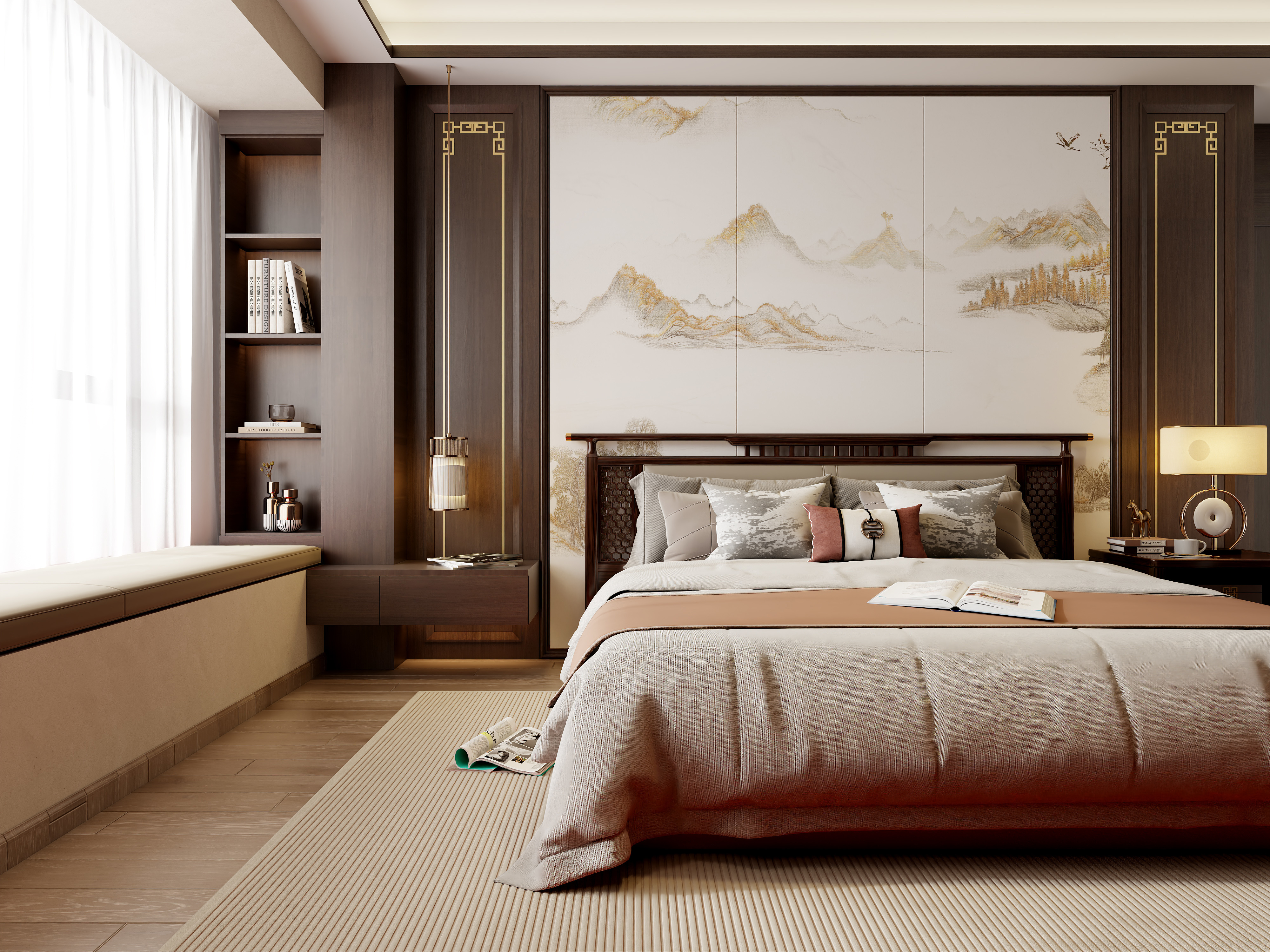 龙珠设计-新中式 小区房177㎡4室装修效果图