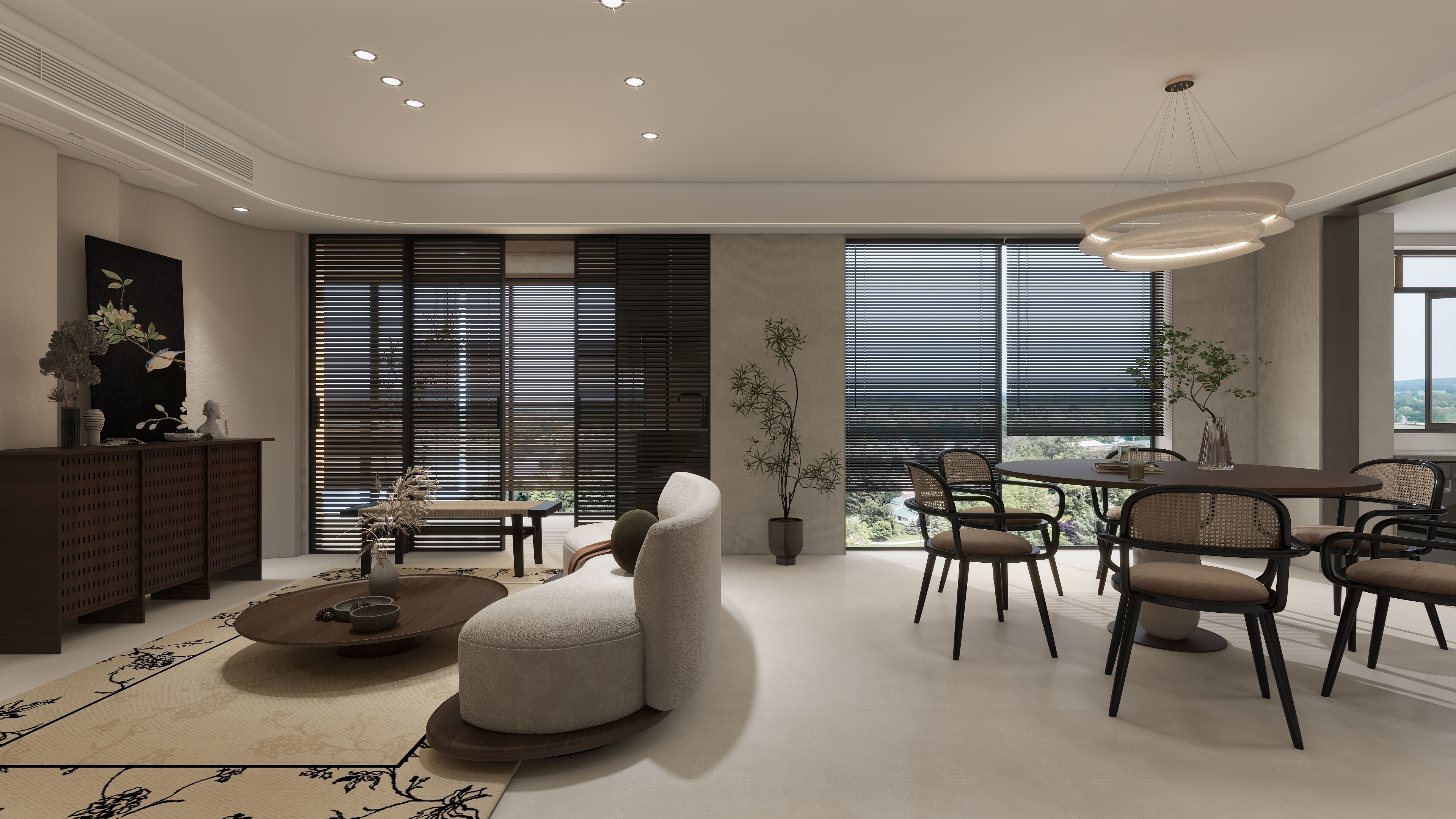 大金空调官方-100㎡新中式家居设计，品味东方的静谧与流动装修效果图