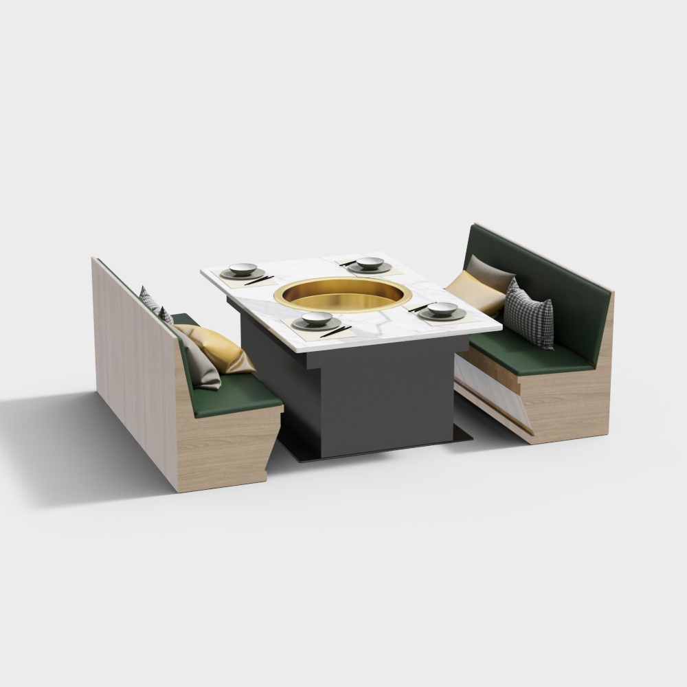 新中式火锅店餐桌椅组合3D模型