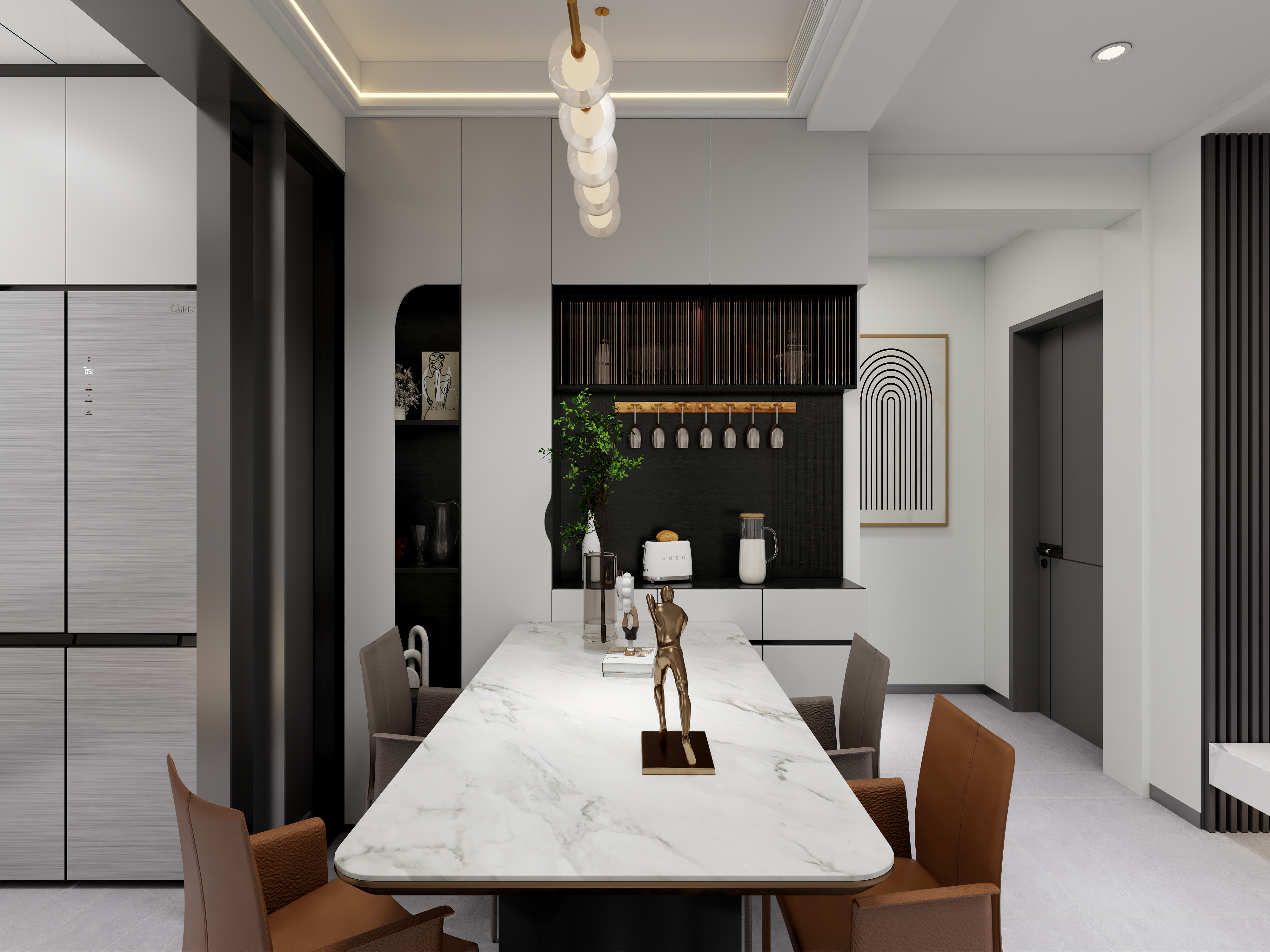 艺雅丽-106平现代简约黑白 一层客餐厅装修效果图第2张