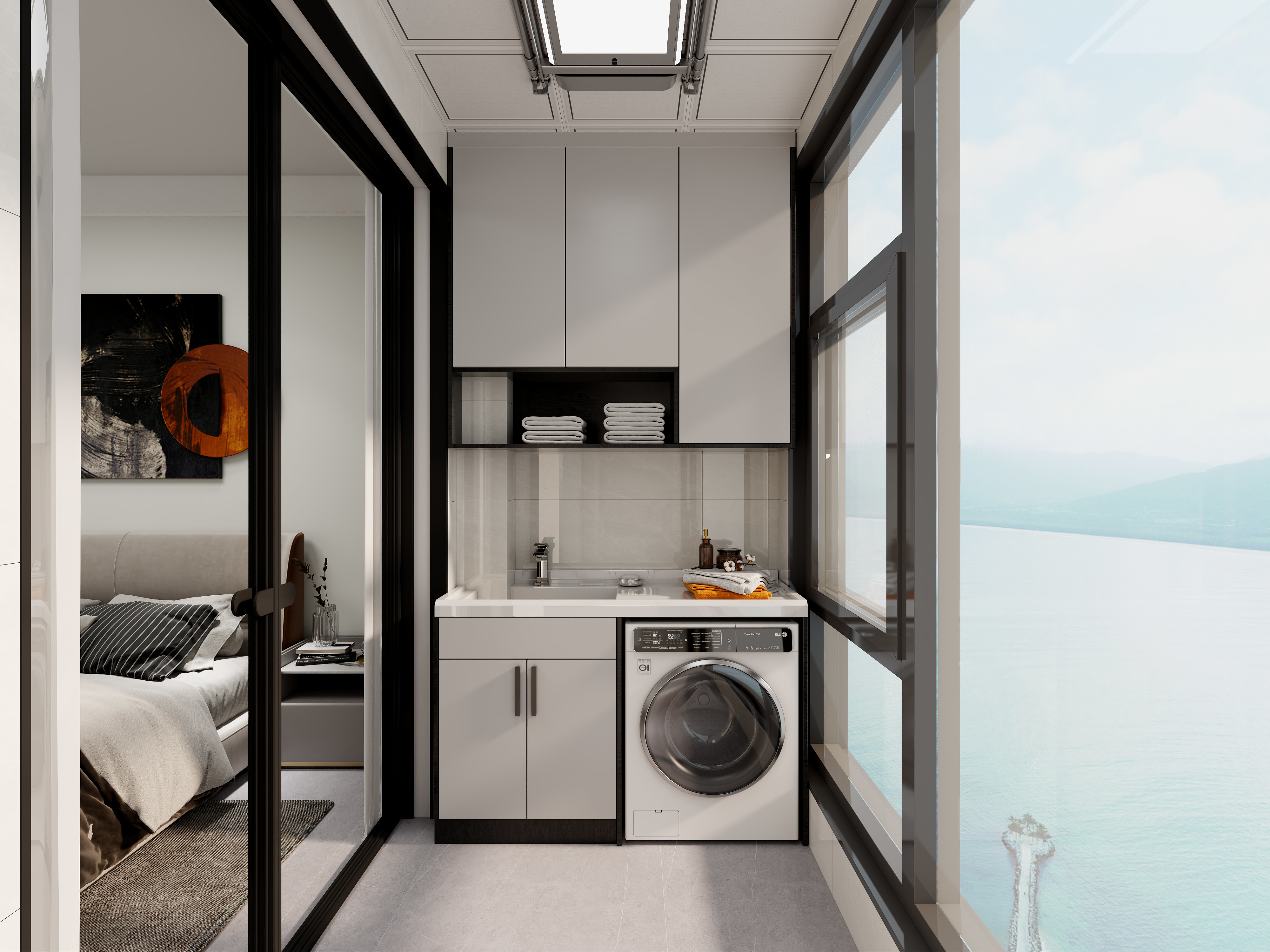 艺雅丽-106平现代简约黑白 一层阳台装修效果图第1张