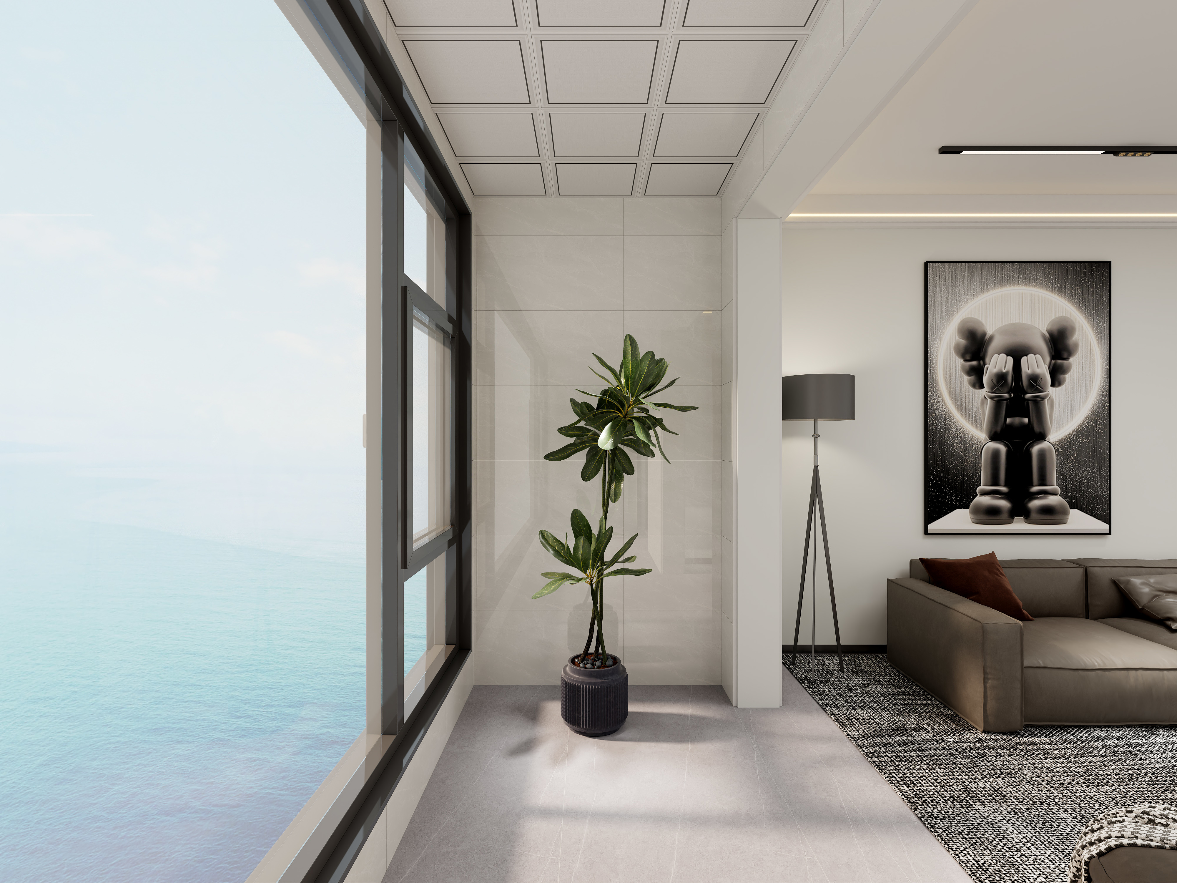 艺雅丽-106平现代简约黑白 一层阳台装修效果图第2张