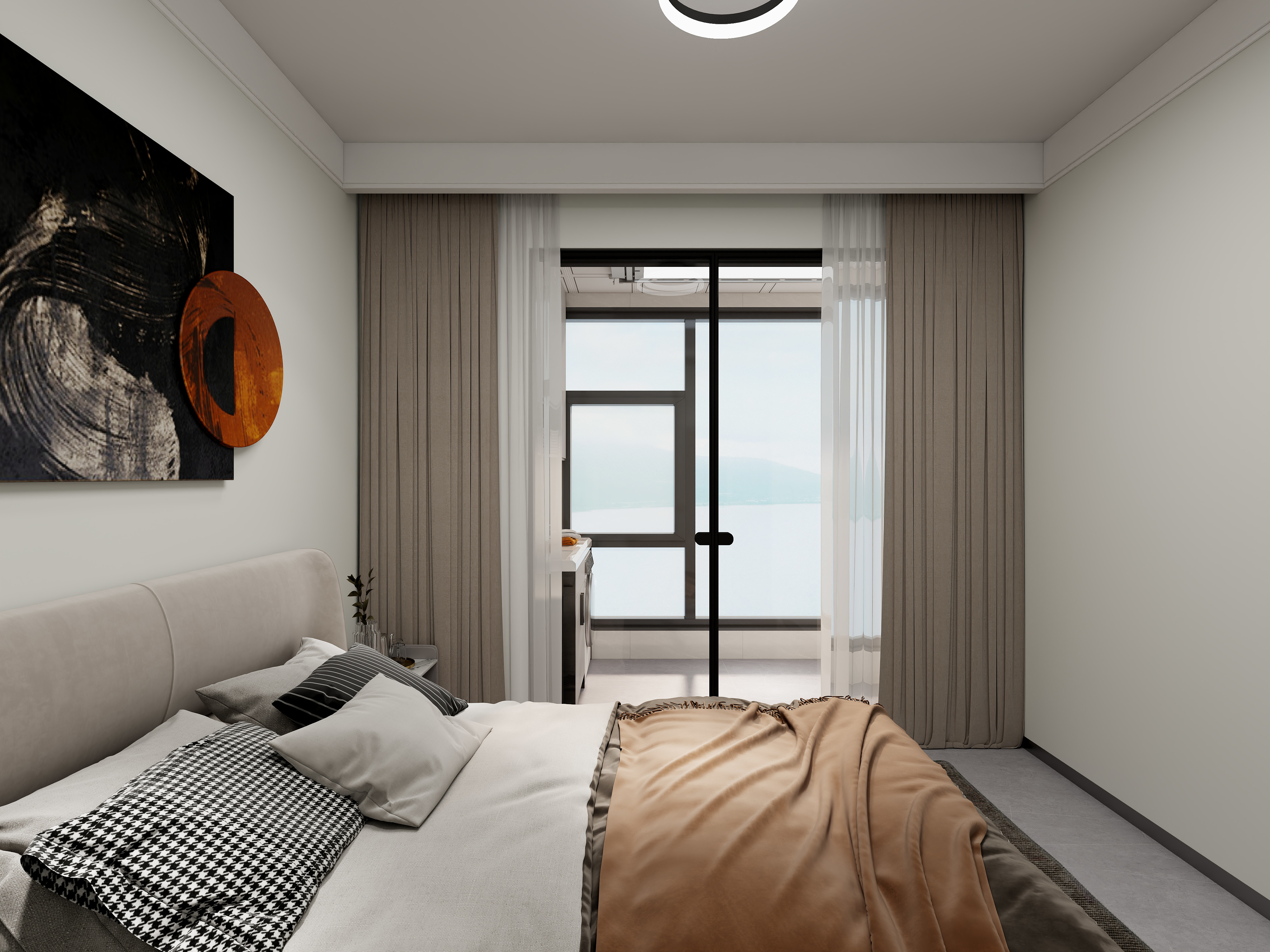 艺雅丽-106平现代简约黑白 一层主卧装修效果图第1张