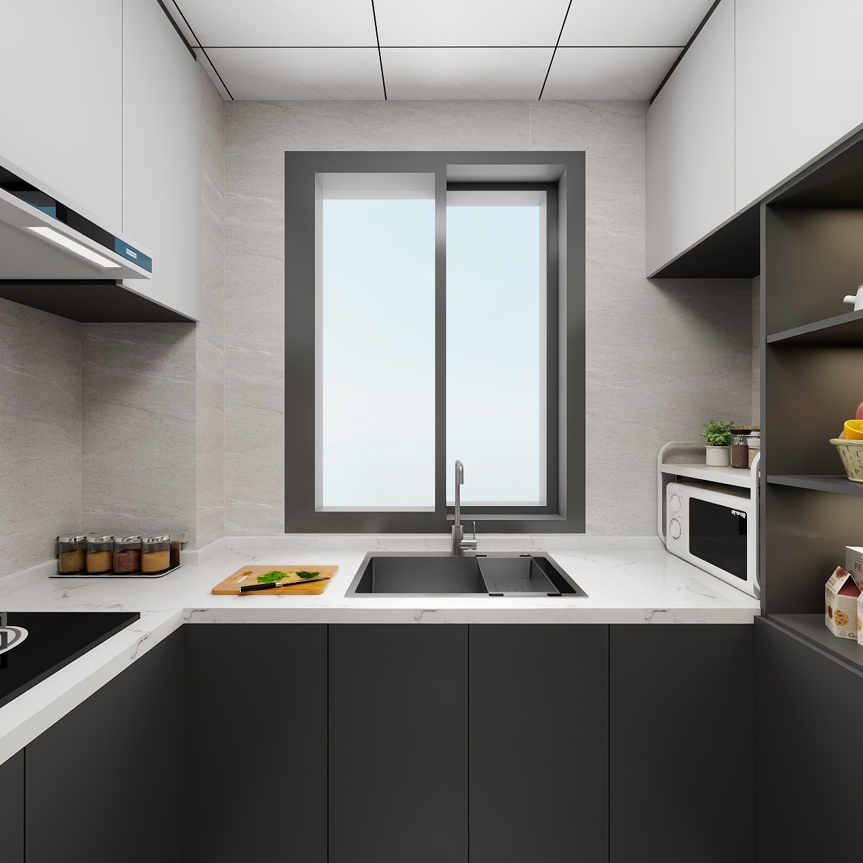 艺雅丽-106平现代简约黑白 一层厨房装修效果图第3张