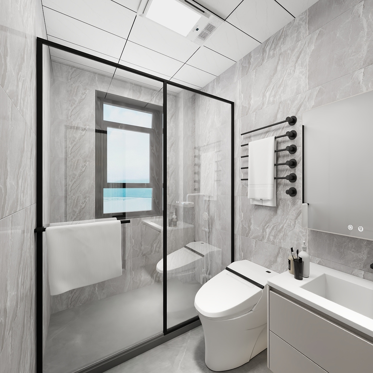 艺雅丽-106平现代简约黑白 一层卫生间装修效果图第3张