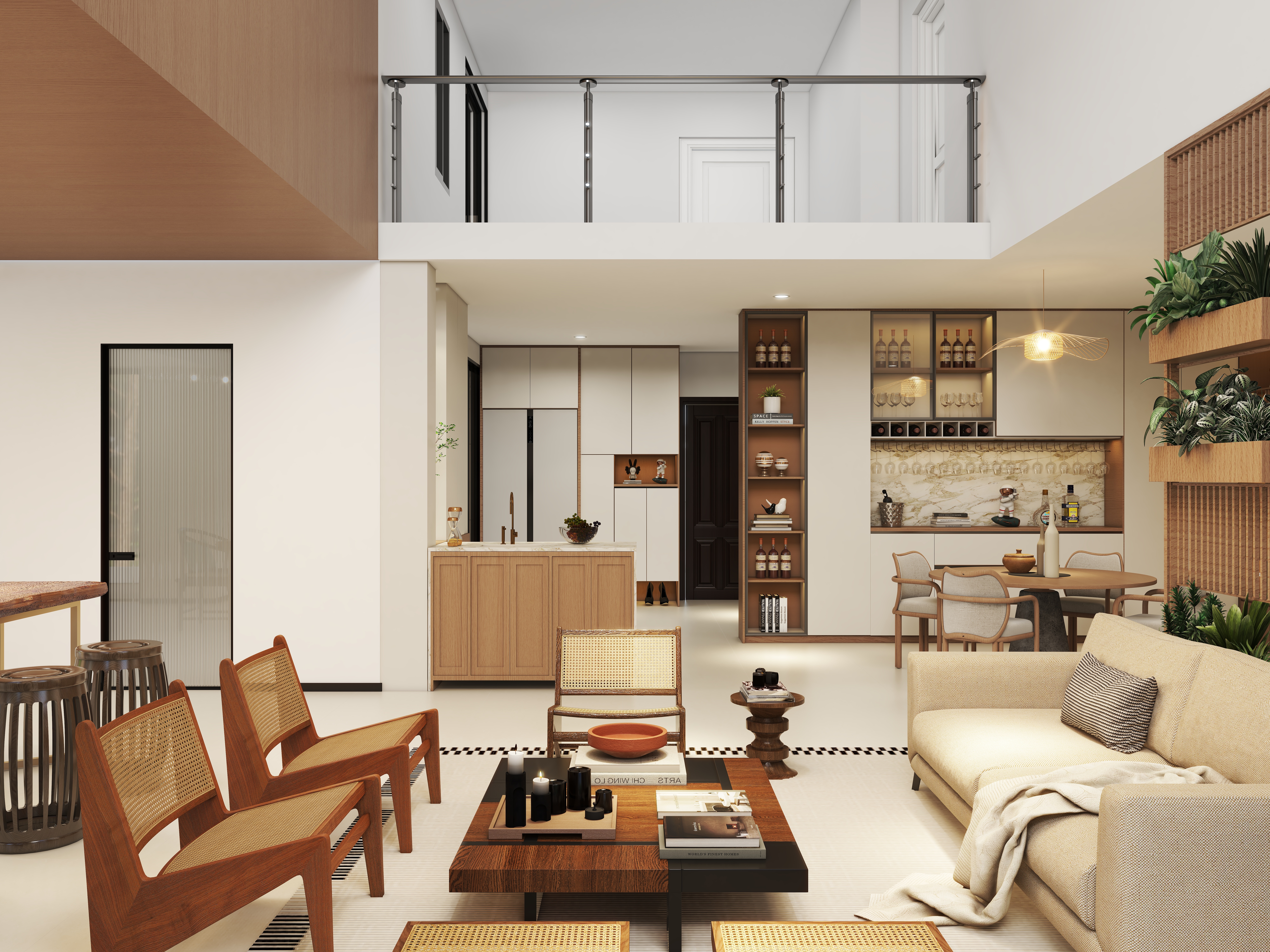 艺雅丽-中古风客餐厅复式装修效果图