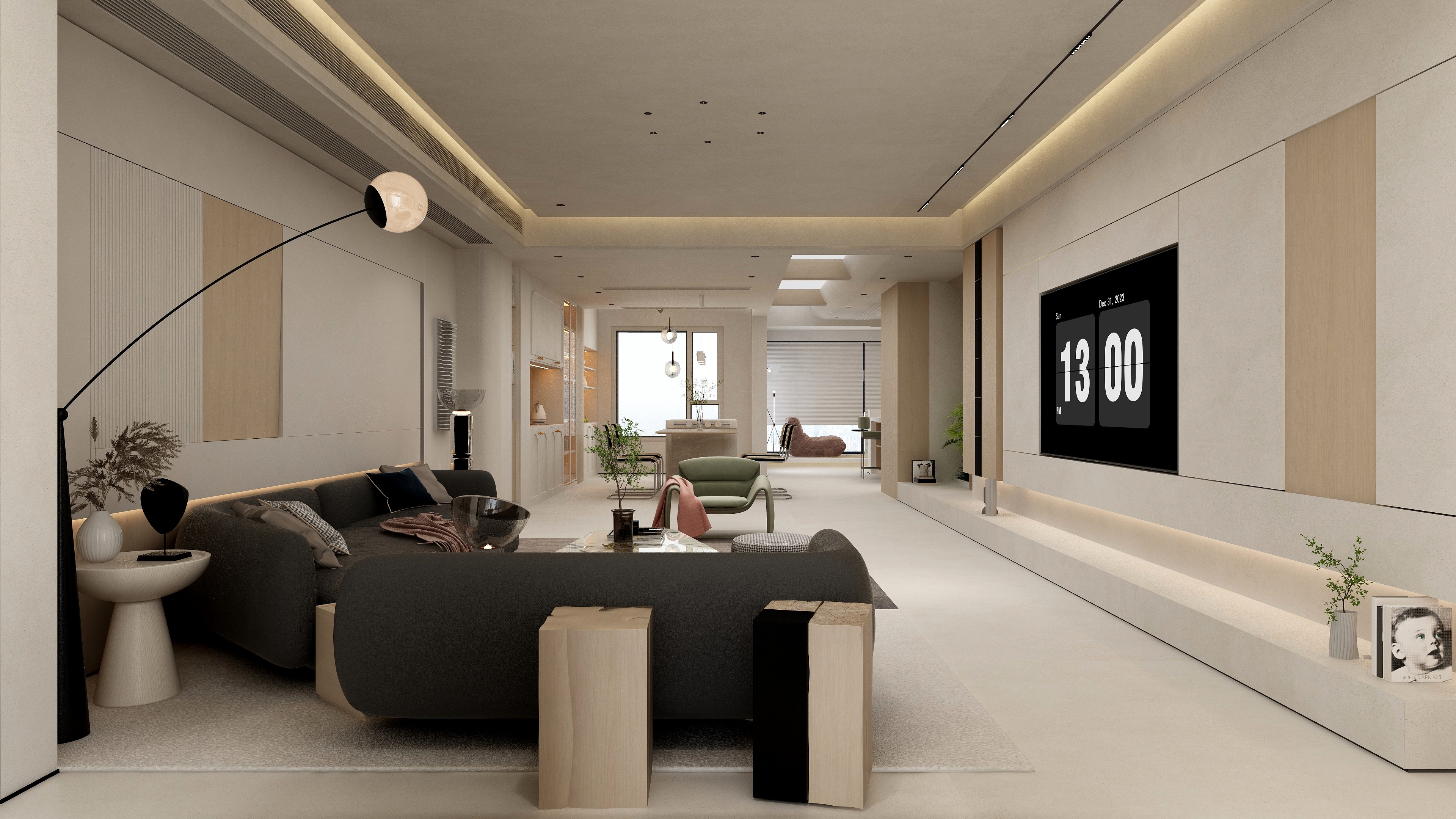 张煜强煜境设计-257平米奶油原木简约复式装修效果图