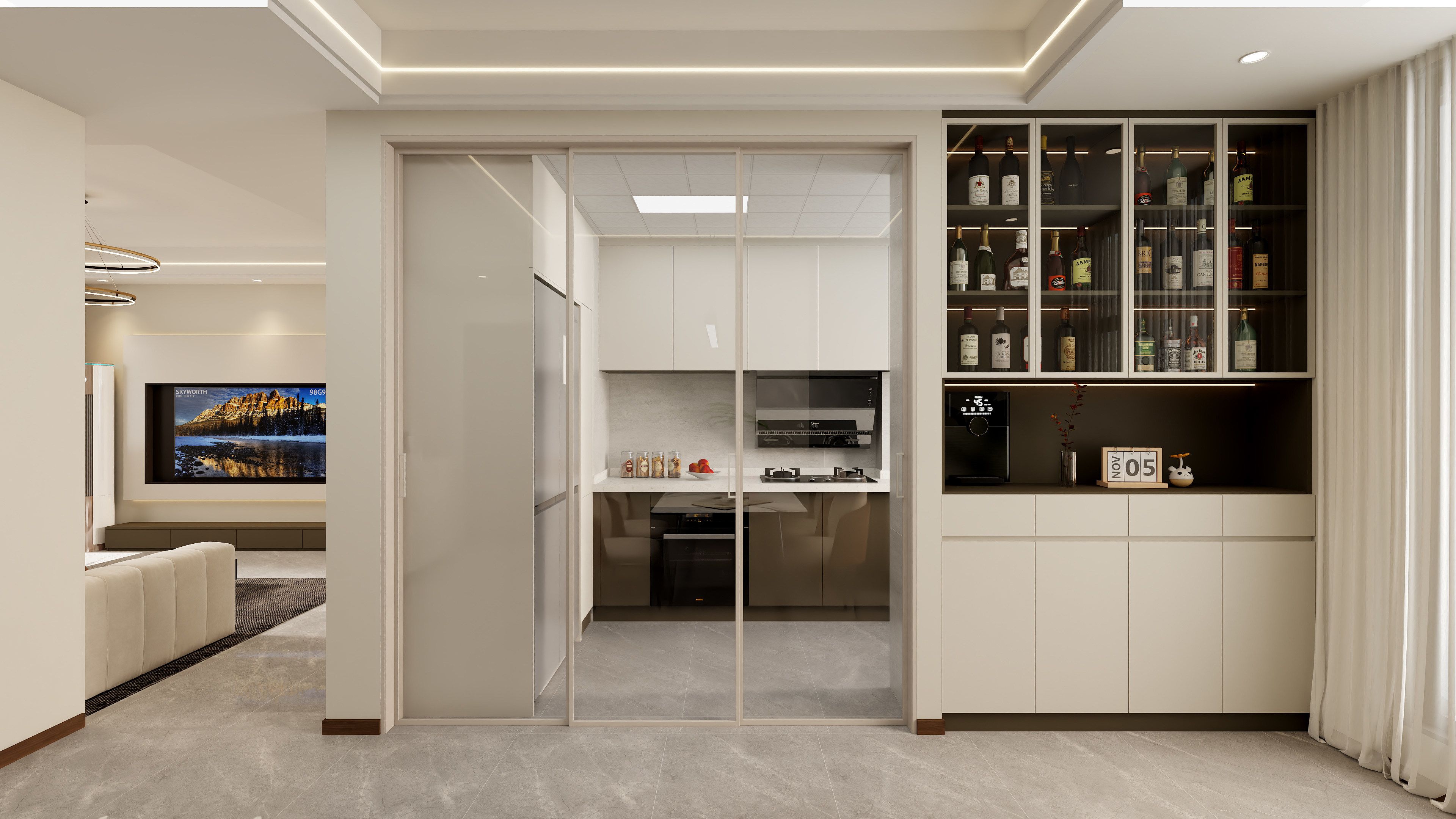 壹诺设计工作室-98㎡3室-现代极简装修效果图