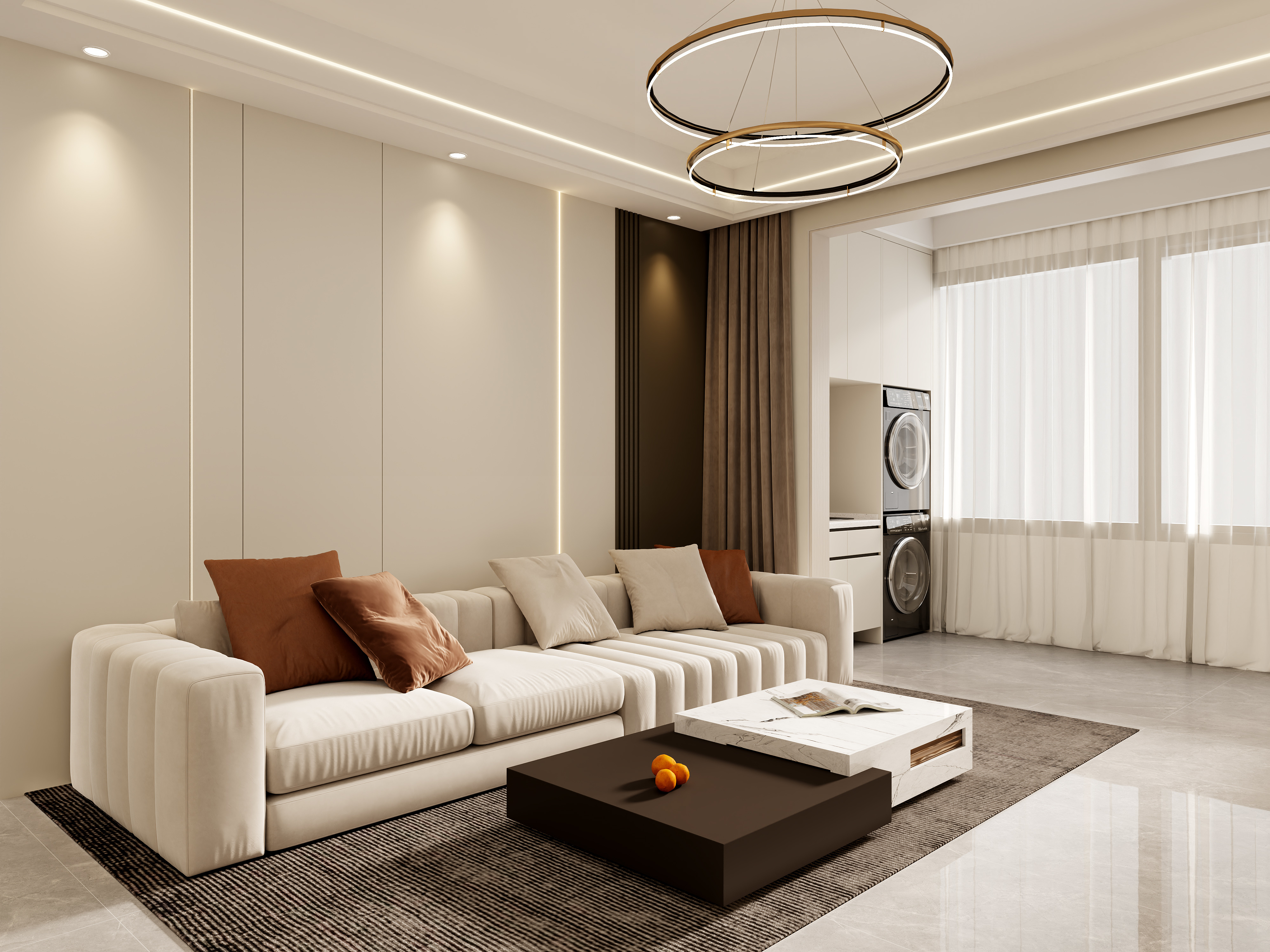 壹诺设计工作室-98㎡3室-现代极简装修效果图