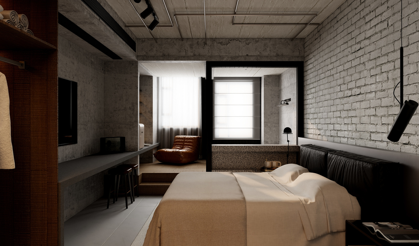 白水泥-重庆天生丽街工业风公寓民宿装修效果图