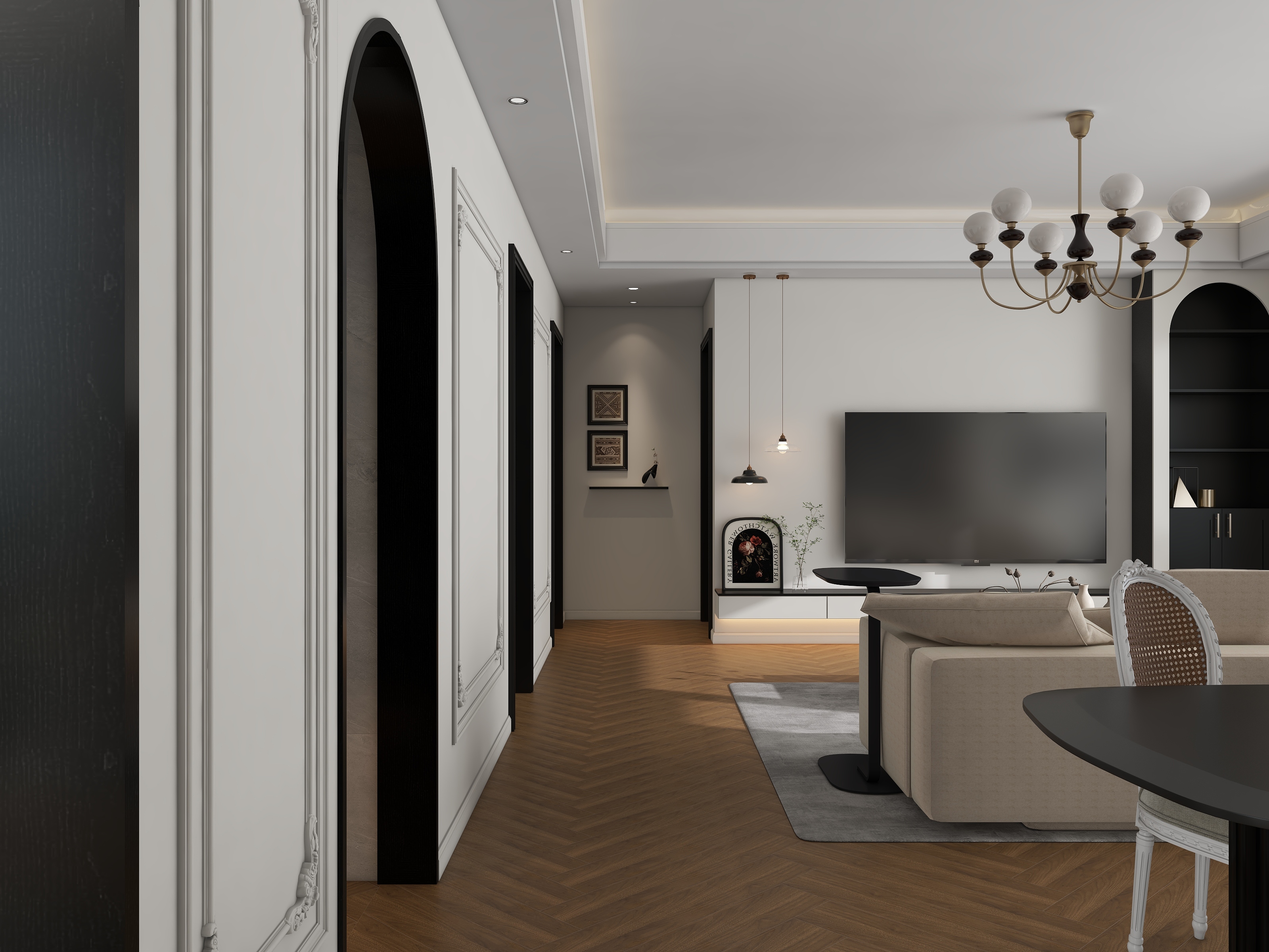 MJ137779-黑白调轻法120㎡装修效果图