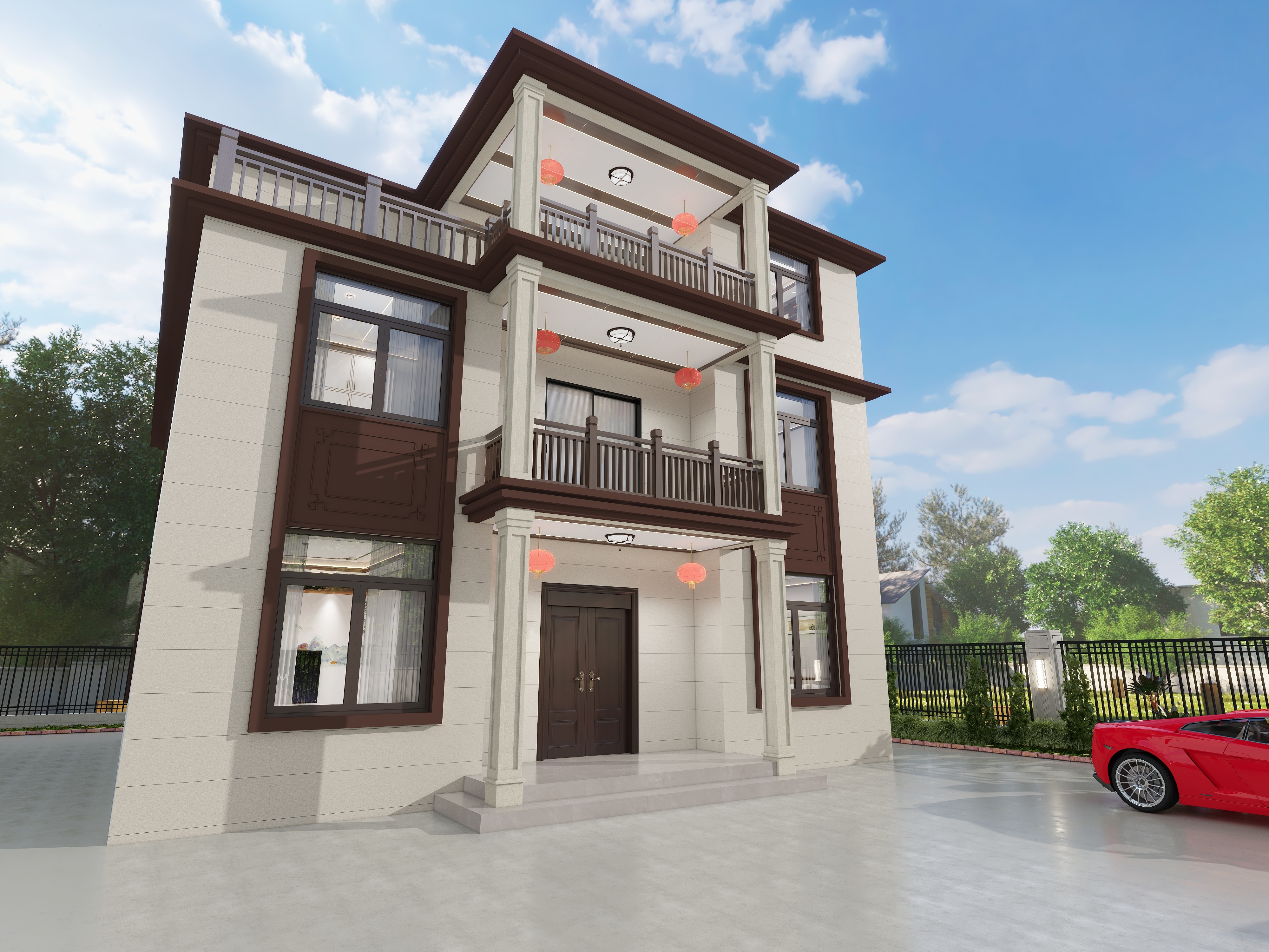 蓝图丨设计-黄铺三层别墅顶墙-装修设计方案