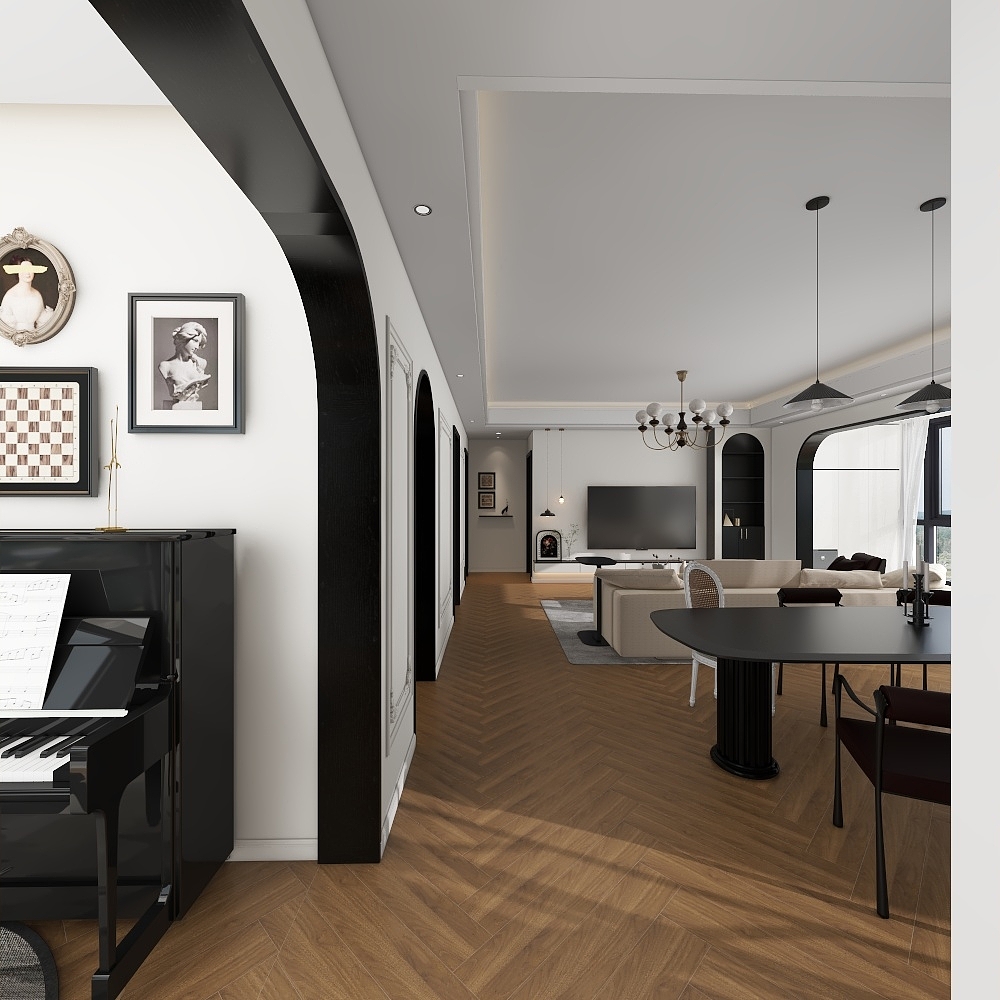 MJ137779-黑白调轻法120㎡装修效果图